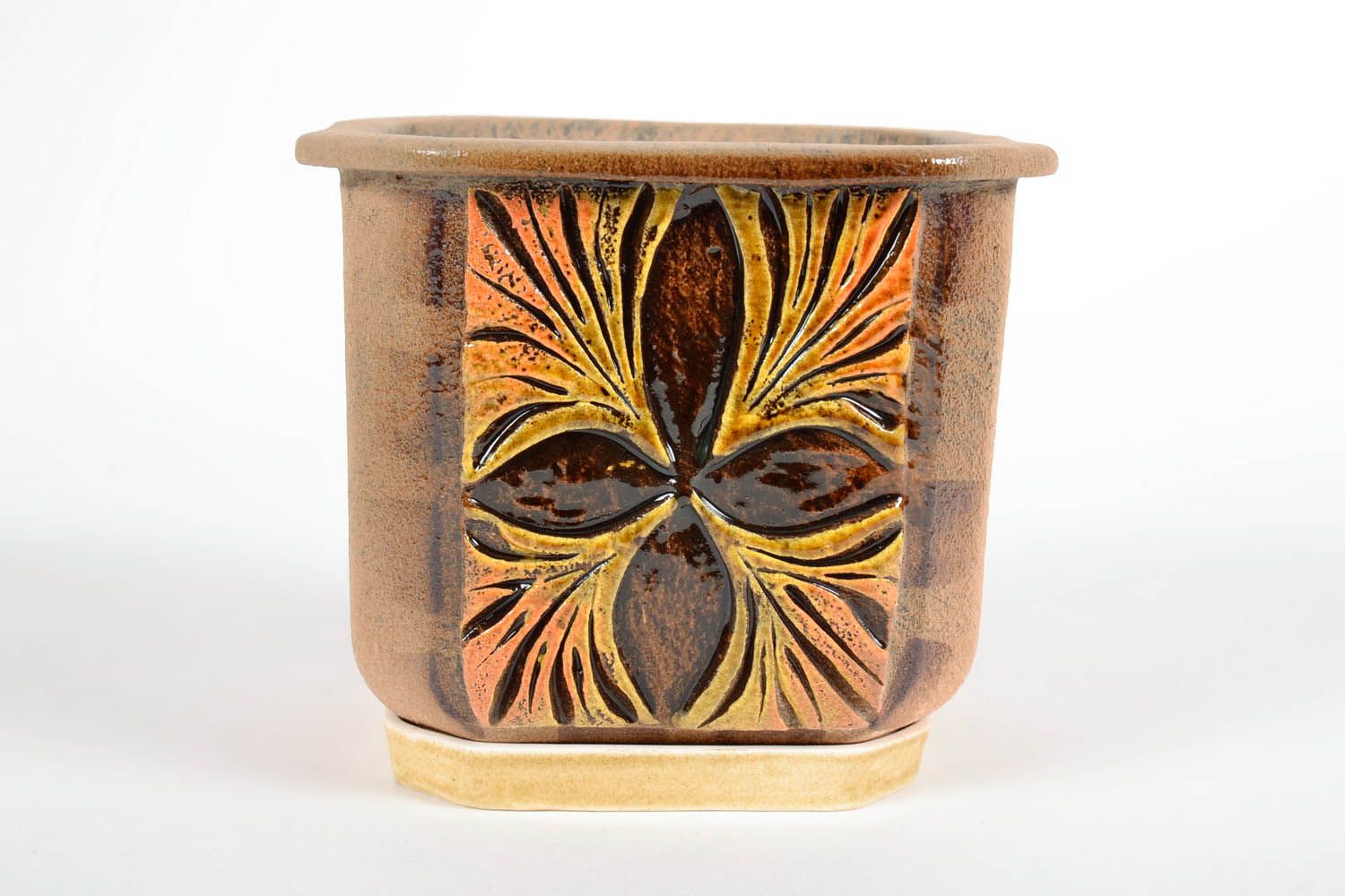 Brown flowerpot with a stand Square photo 2