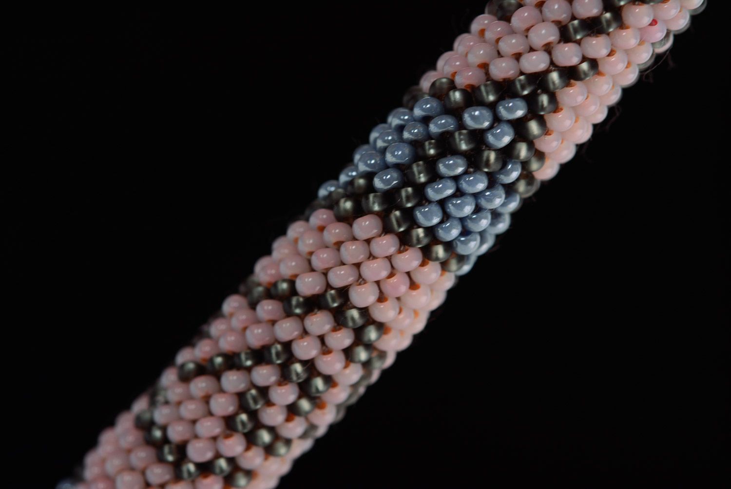 Beautiful women's handmade beaded cord wrist bracelet woven of Czech beads photo 4