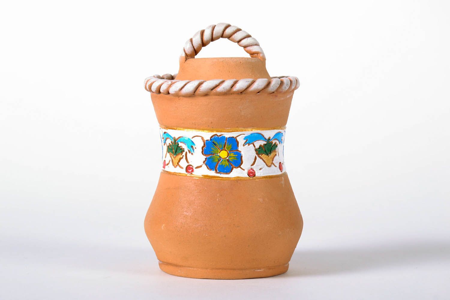 12 oz clay glazed jar with molded pattern and floral design in terracotta color 0,9 lb photo 2