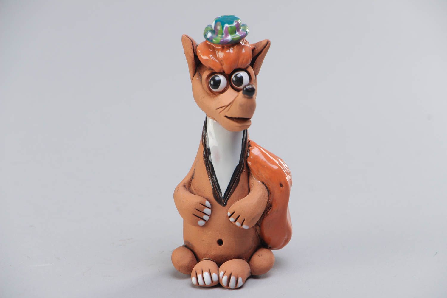 Handmade collectible ceramic miniature figurine of bright fox for interior decor photo 2