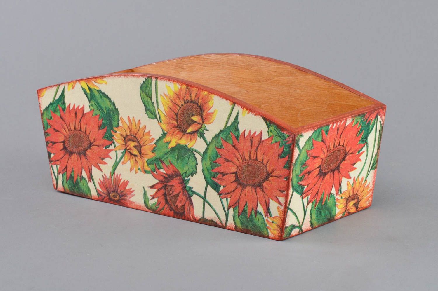 Beautiful handmade bright sweets box made using decoupage technique sunflowers photo 2