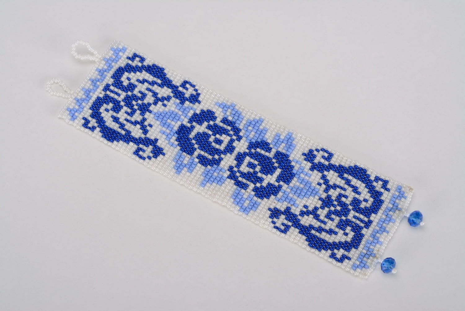Bracelet with blue flowers, made of Czech beads photo 2