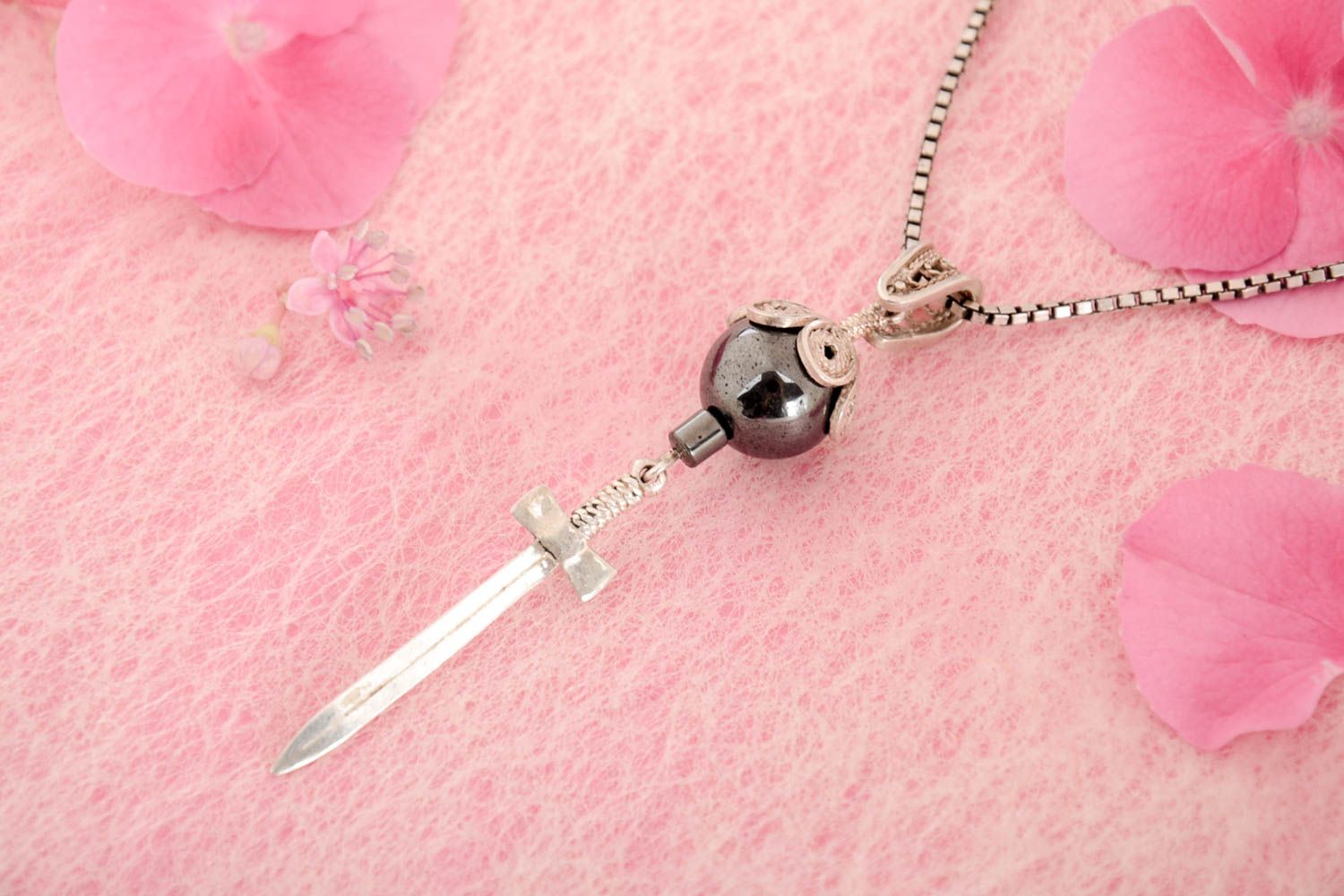 Handmade sword pendant unusual silver accessory beautiful pendant for girls photo 1