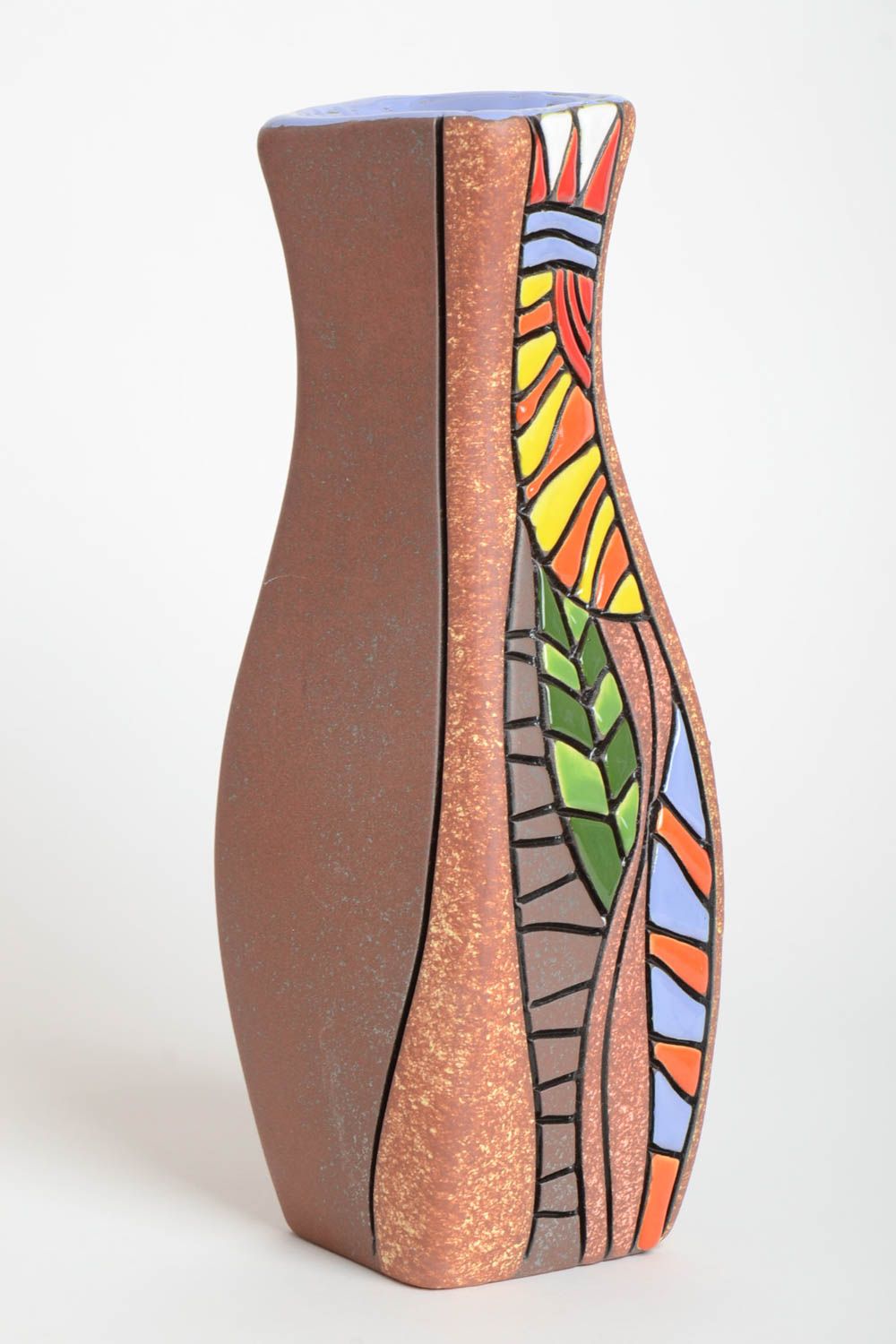 Vase à fleurs céramique Vase fait main motifs multicolores Cadeau pour femme photo 2