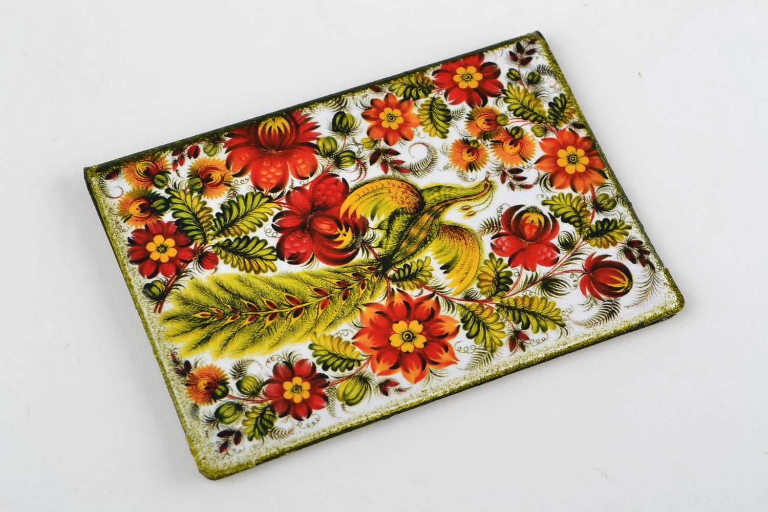 Handgemachte Passhülle aus Kunstleder in Decoupage ethnisch mit Blumenmuster  foto 4