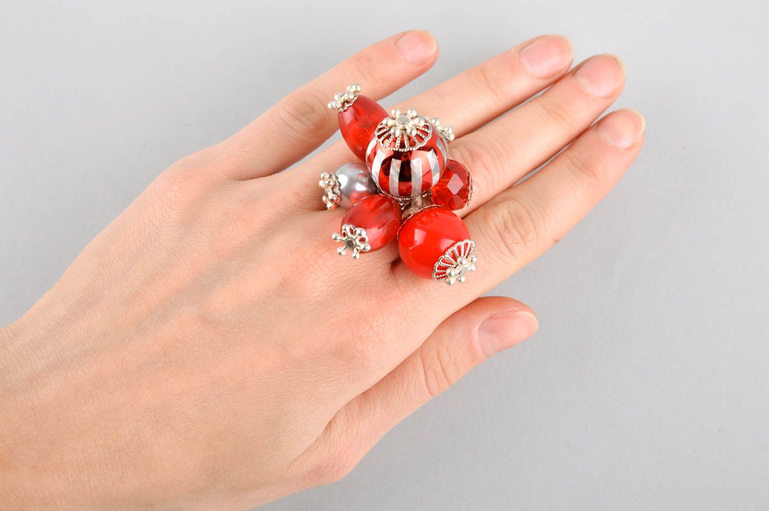 Кольцо ручной работы кольцо из бусин и кристаллов модное кольцо стильное фото 5