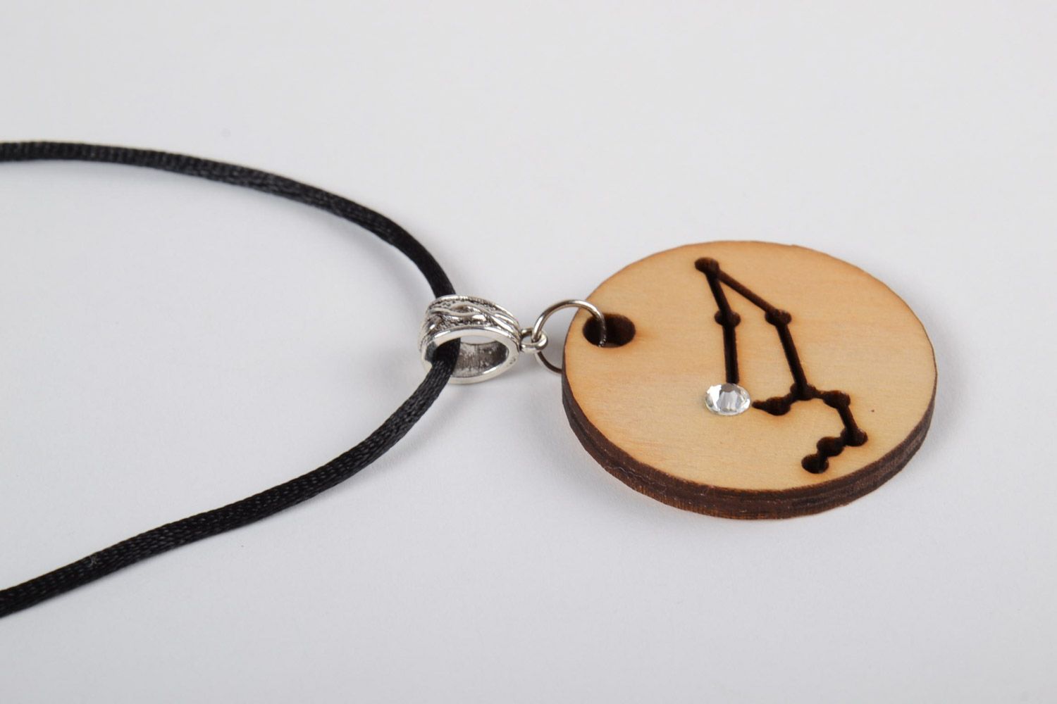 Unusual handmade natural wood pendant with constellation and equipped with cord photo 4