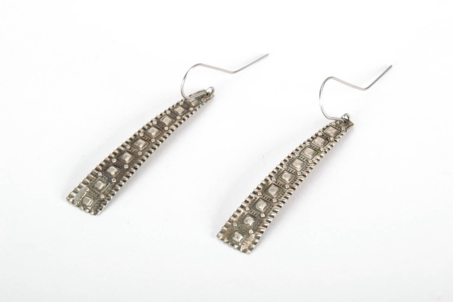 German silver earrings with embossment  photo 1