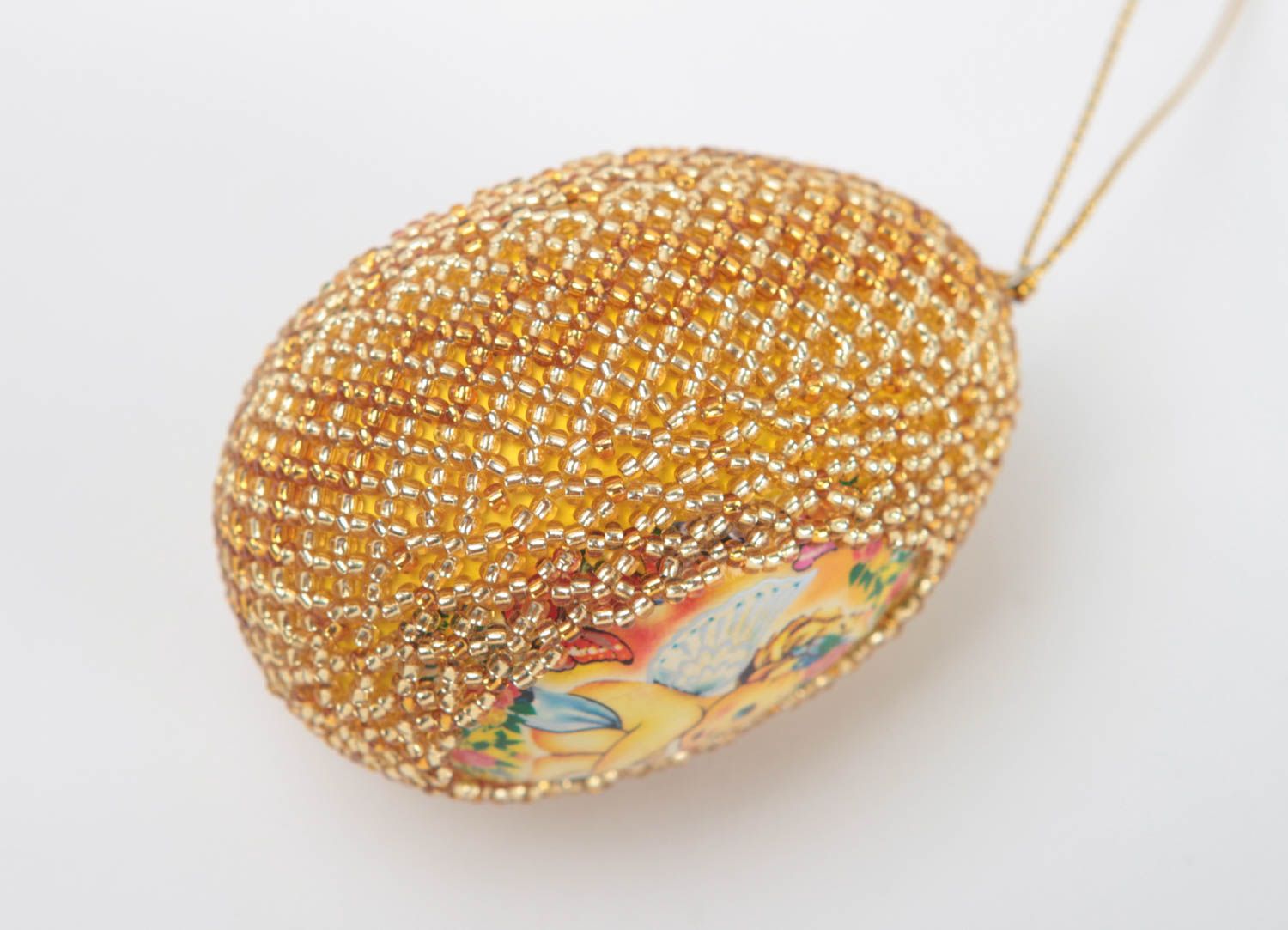 Uovo decorato con perline fatto a mano decorazione pasquale idea regalo foto 3