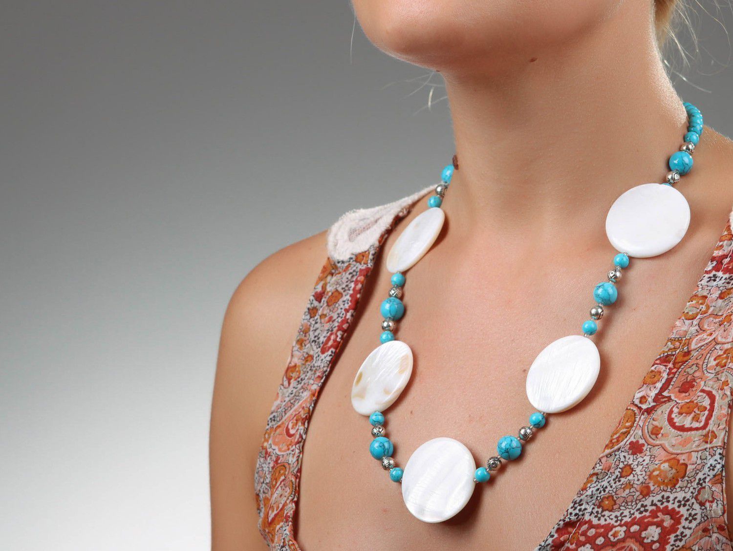 Necklace mae of pearl & turquoise photo 5
