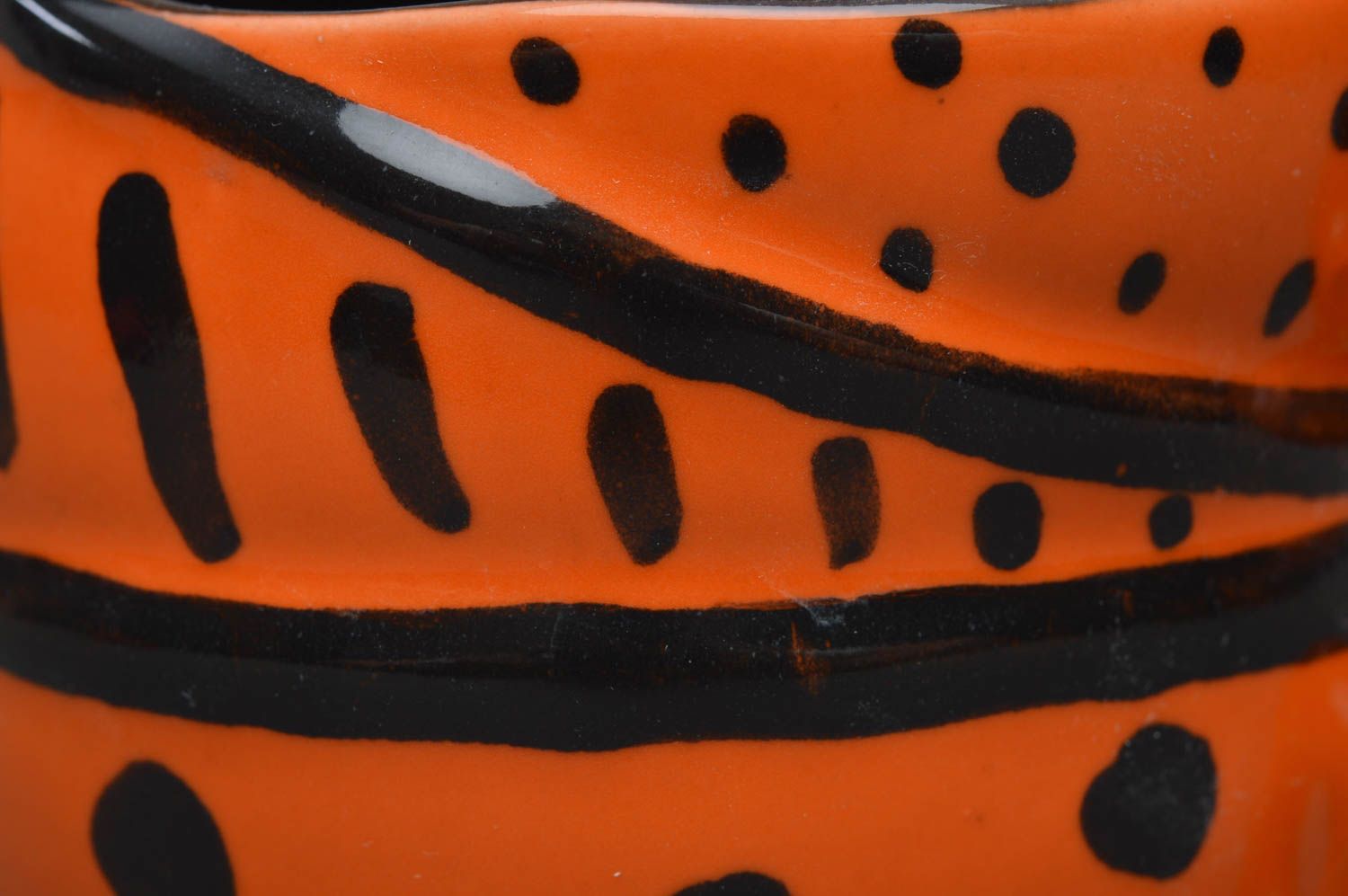 Фарфоровая чашка необычная красивая оранжевая с черным стильная ручной работы фото 3