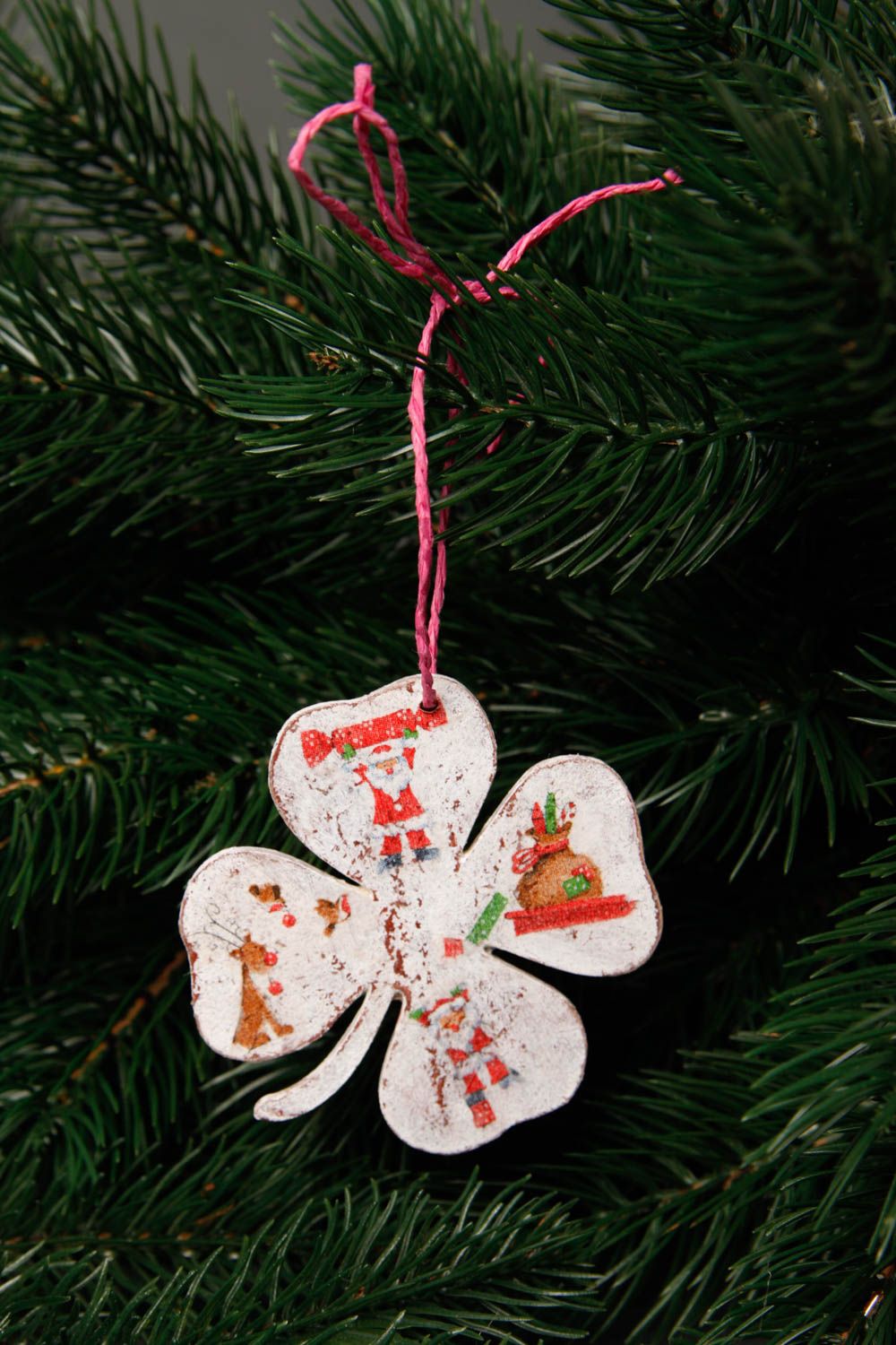 Décoration du sapin de Noël faite main trèfle serviettage Décoration Nouvel An photo 1