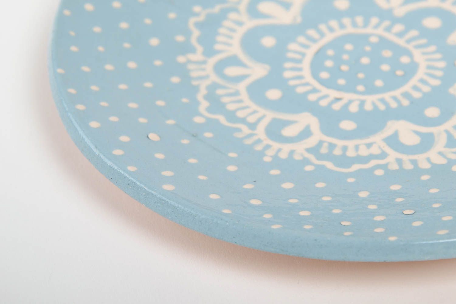 Handmade flacher Teller Keramik Geschirr Küchen Deko bemalt Untertasse blau foto 5