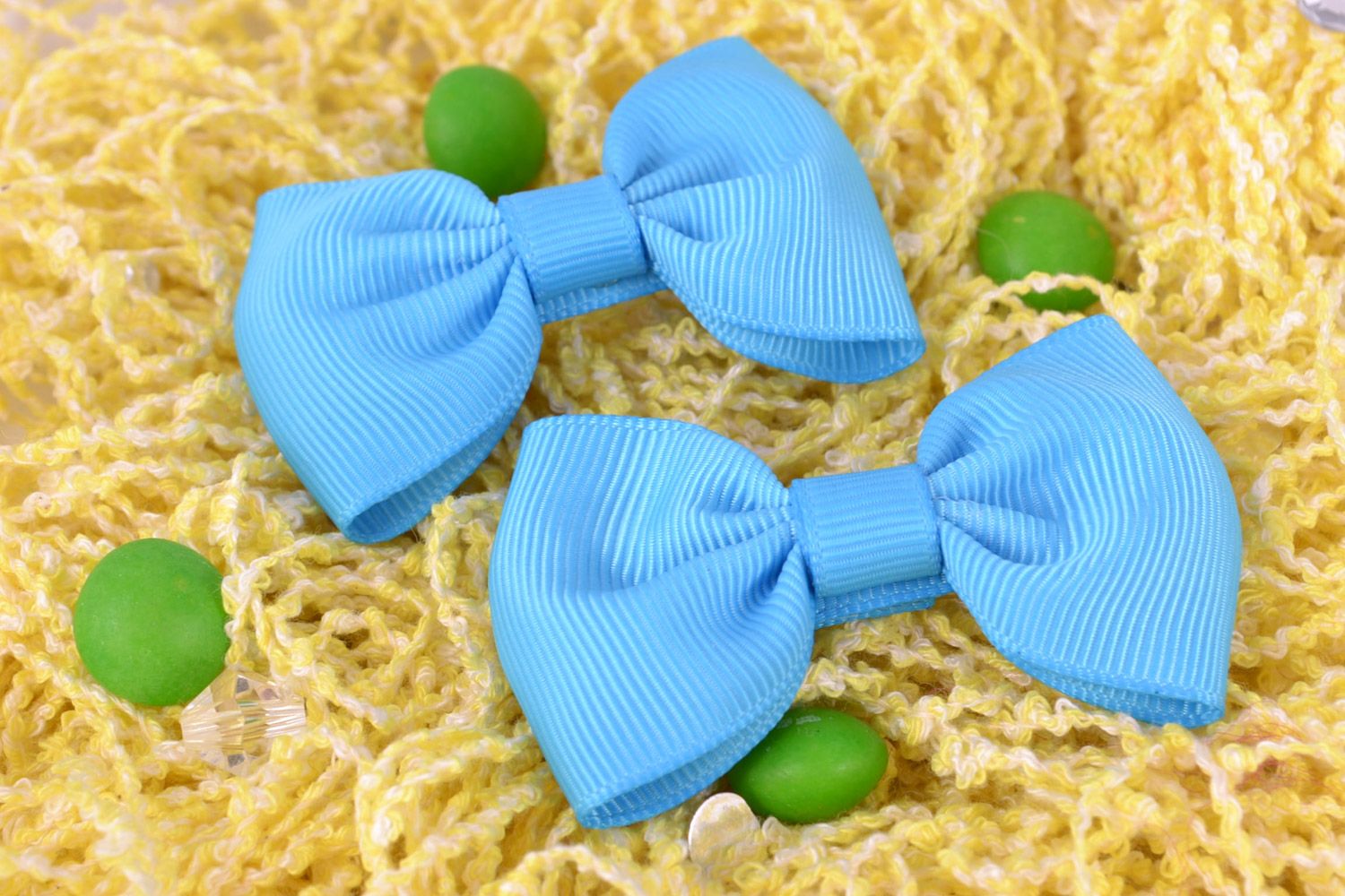 Handmade beautiful blue hair bows set of 2 pieces hair accessories photo 1