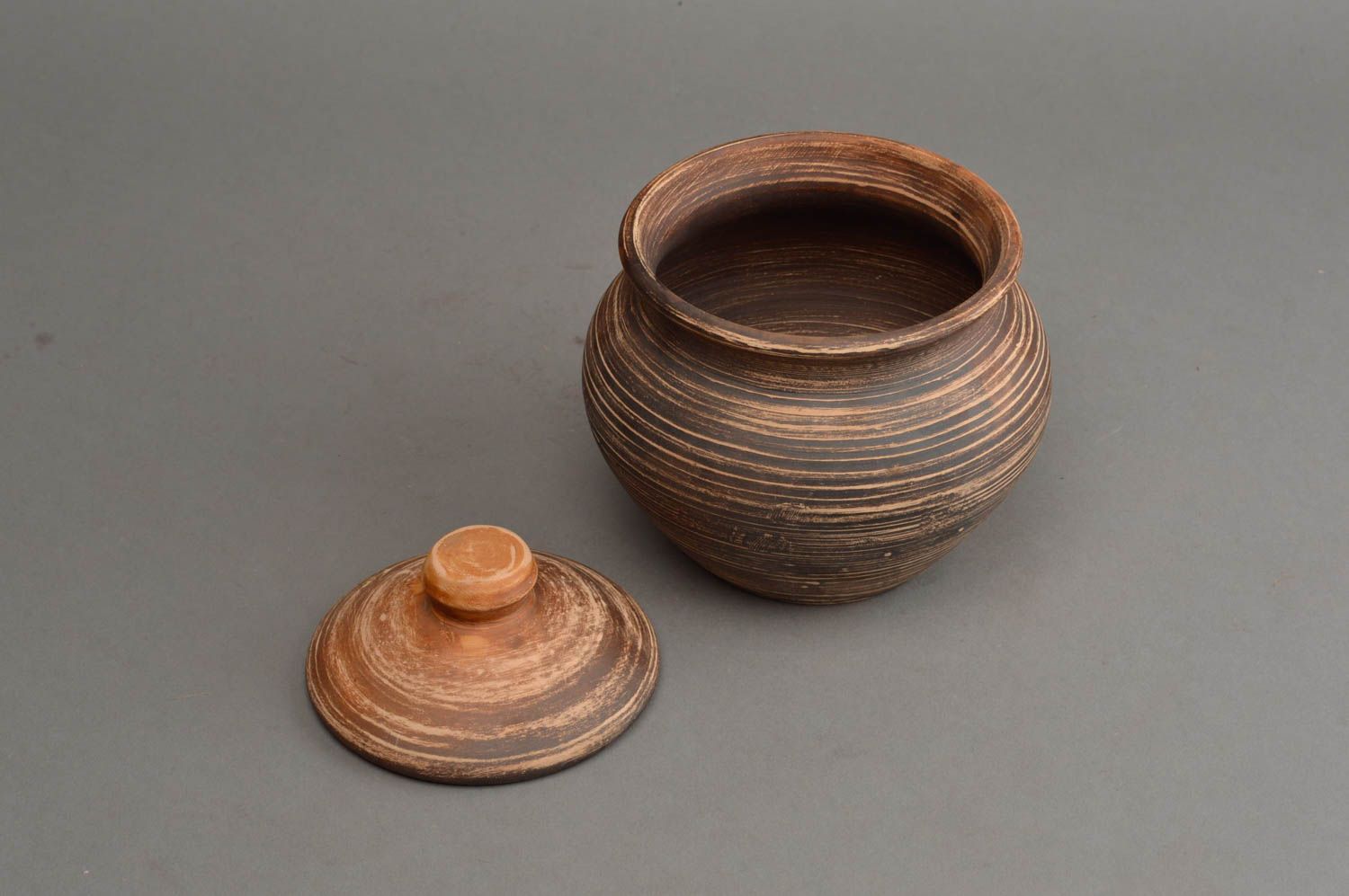 Unusual small handmade designer ceramic pot for baking with lid 500 ml photo 3