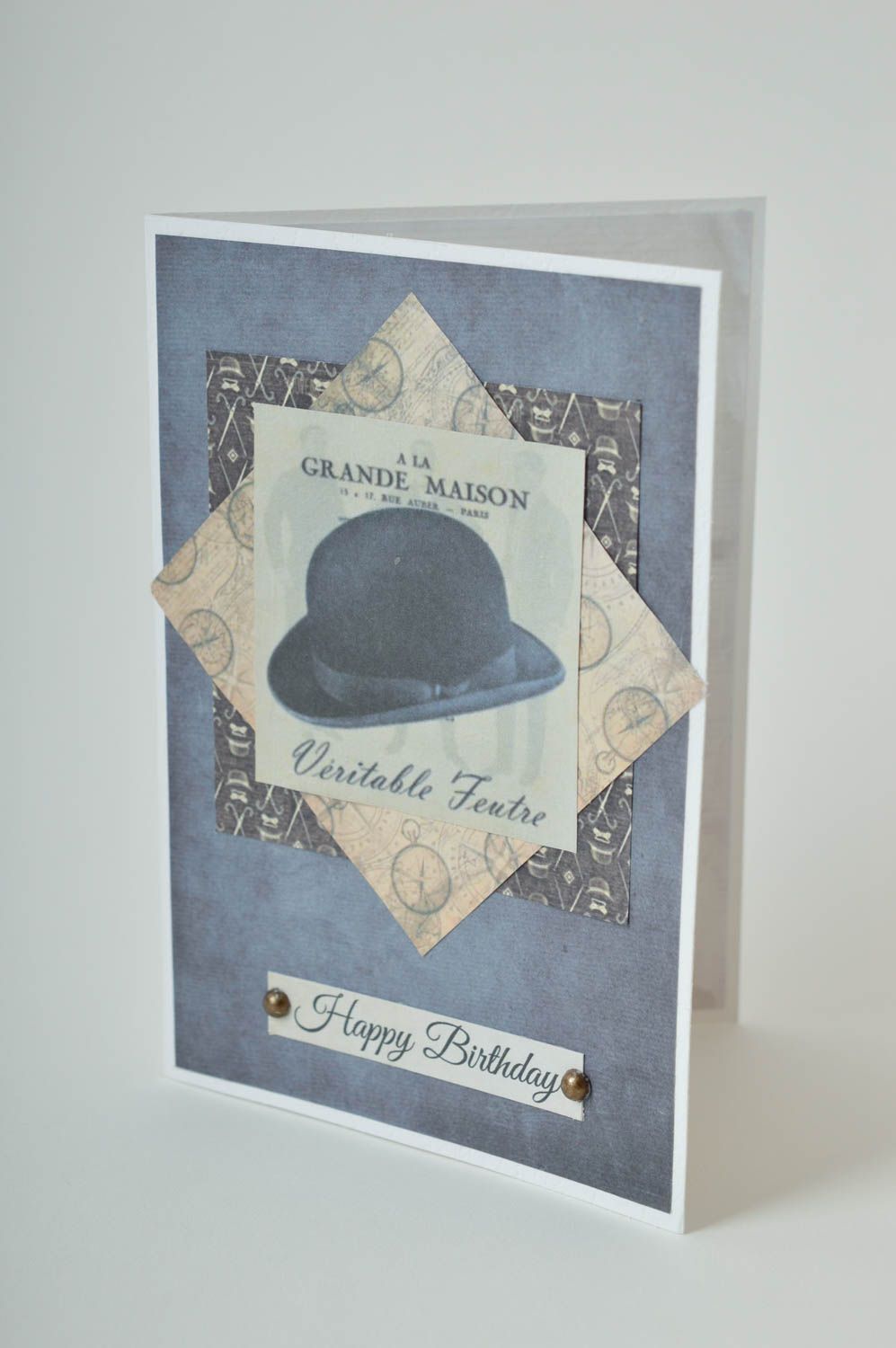 Carte de voeux faite main en papier avec chapeau Petit cadeau pour homme photo 2