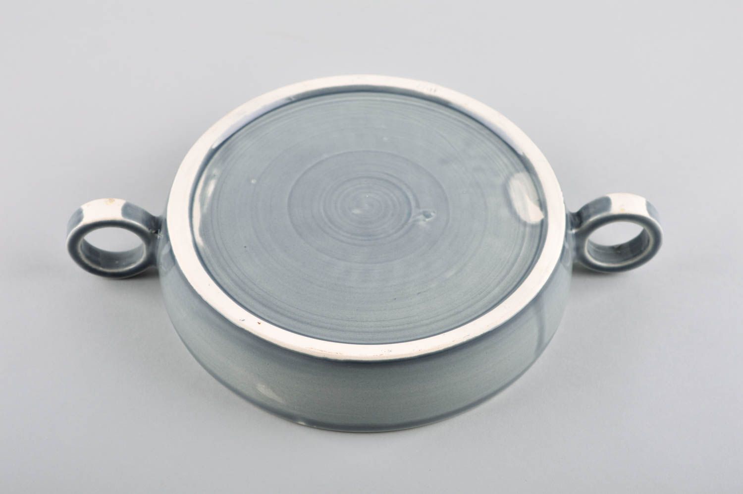 Керамический сотейник ручной работы посуда для кухни глиняная посуда серый фото 5