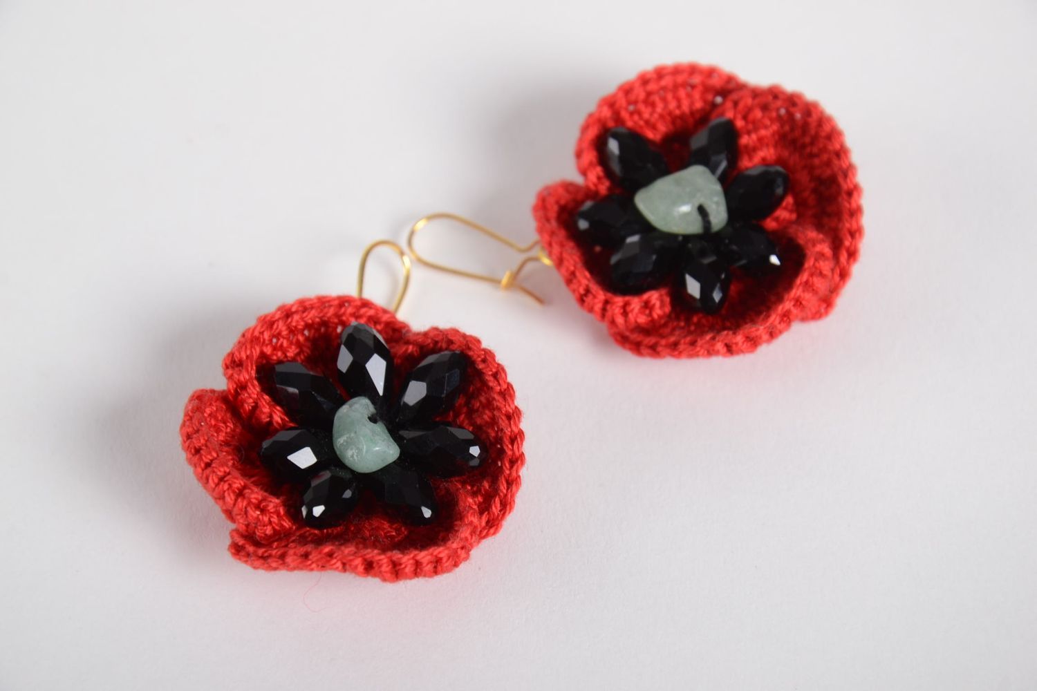 Gehäkelte Ohrringe handmade Blumen Ohrringe ausgefallener Ohrschmuck rot schwarz foto 10