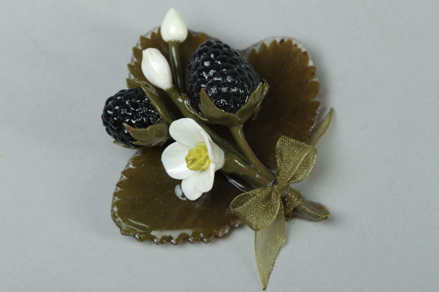 Handmade brooch created of polymer clay and jewelry resin Blackberry photo 1
