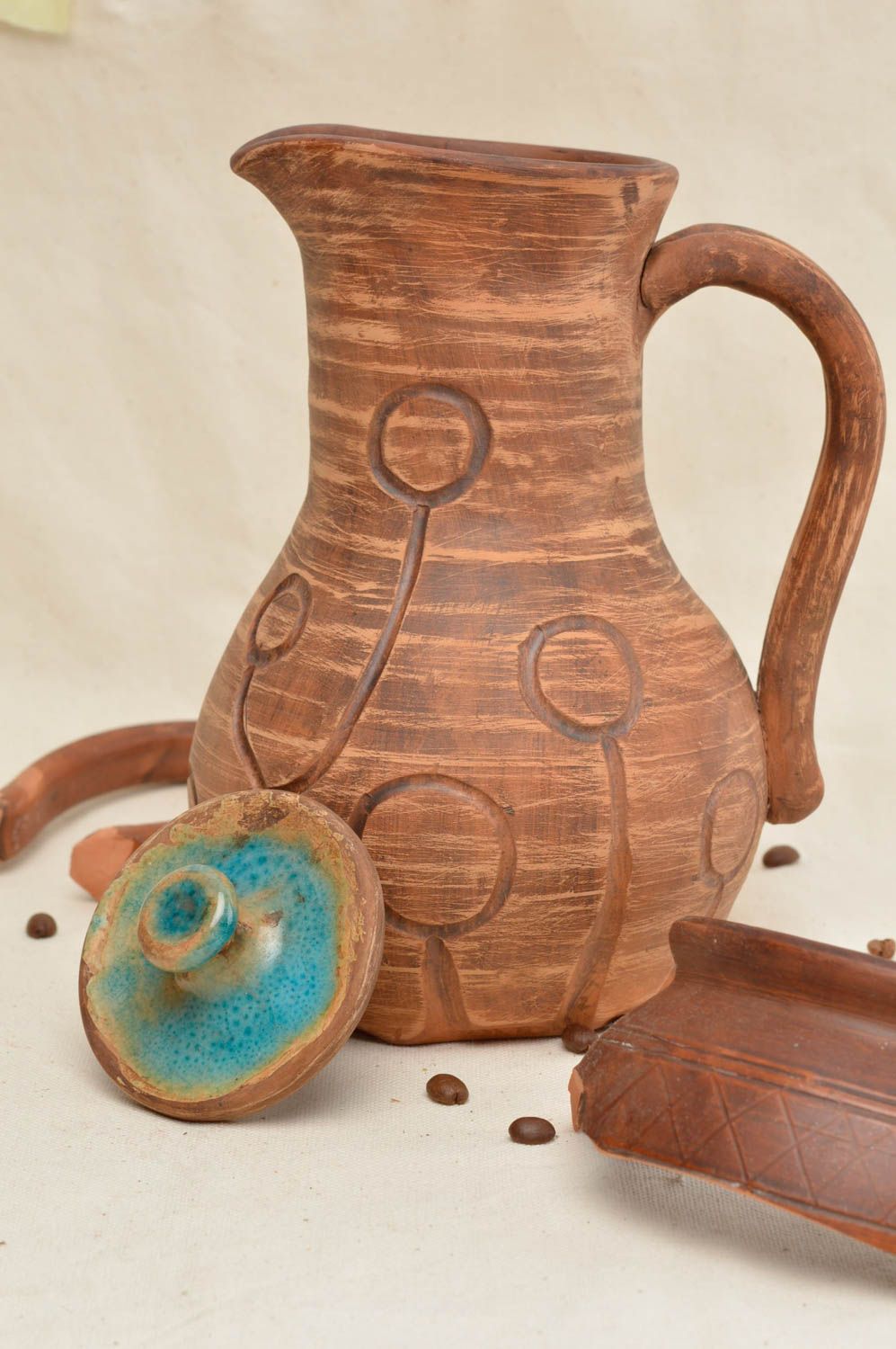 Handmade 30 oz ceramic milk jug decanter with handle and lid 2,1 lb photo 1