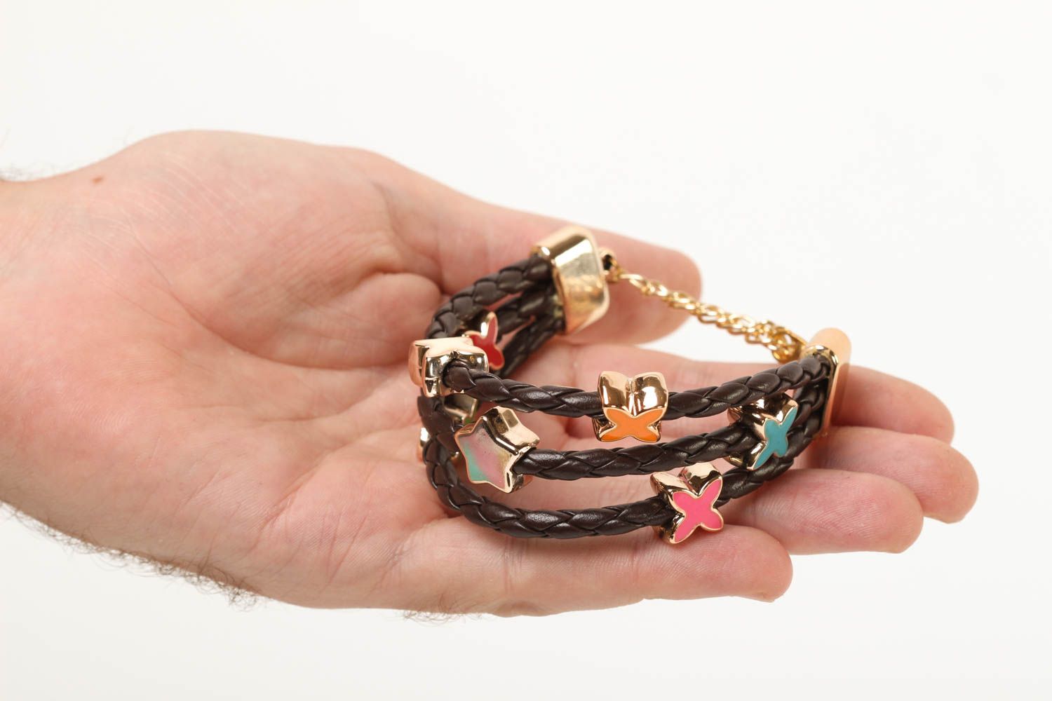 Bracelet noir Bijou fait main 3 rangs cordons de cuir Cadeau pour femme photo 5