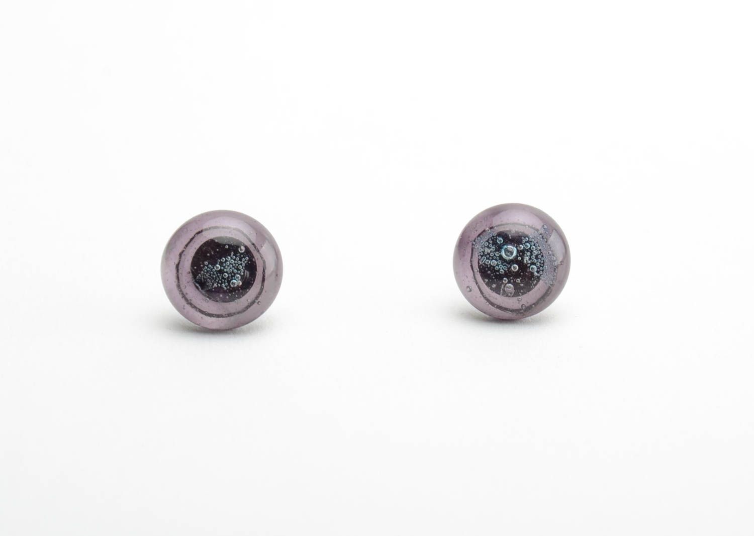 Small round stud earrings beautiful dark female glass handmade accessory photo 5