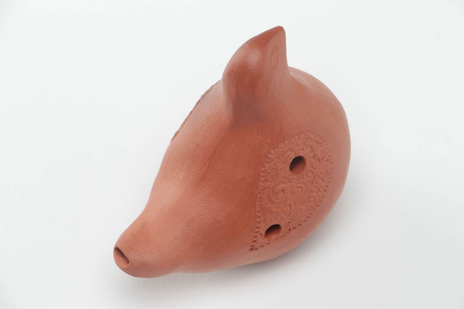 Small brown handmade designer clay whistle flute ceramic ocarina Birdie photo 3