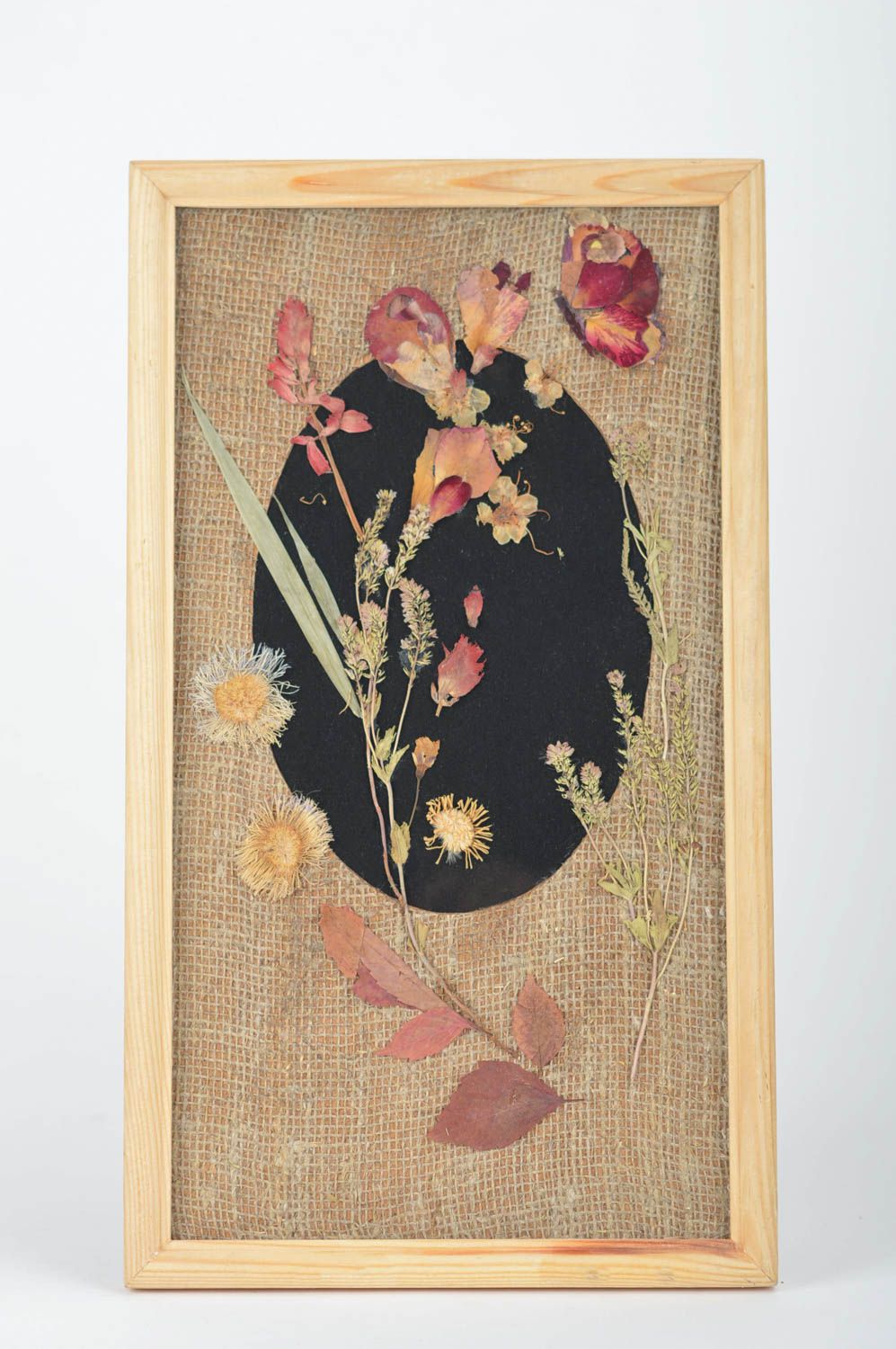 Cuadro de hojas secas de pared en marco de madera artesanal original bonito foto 1