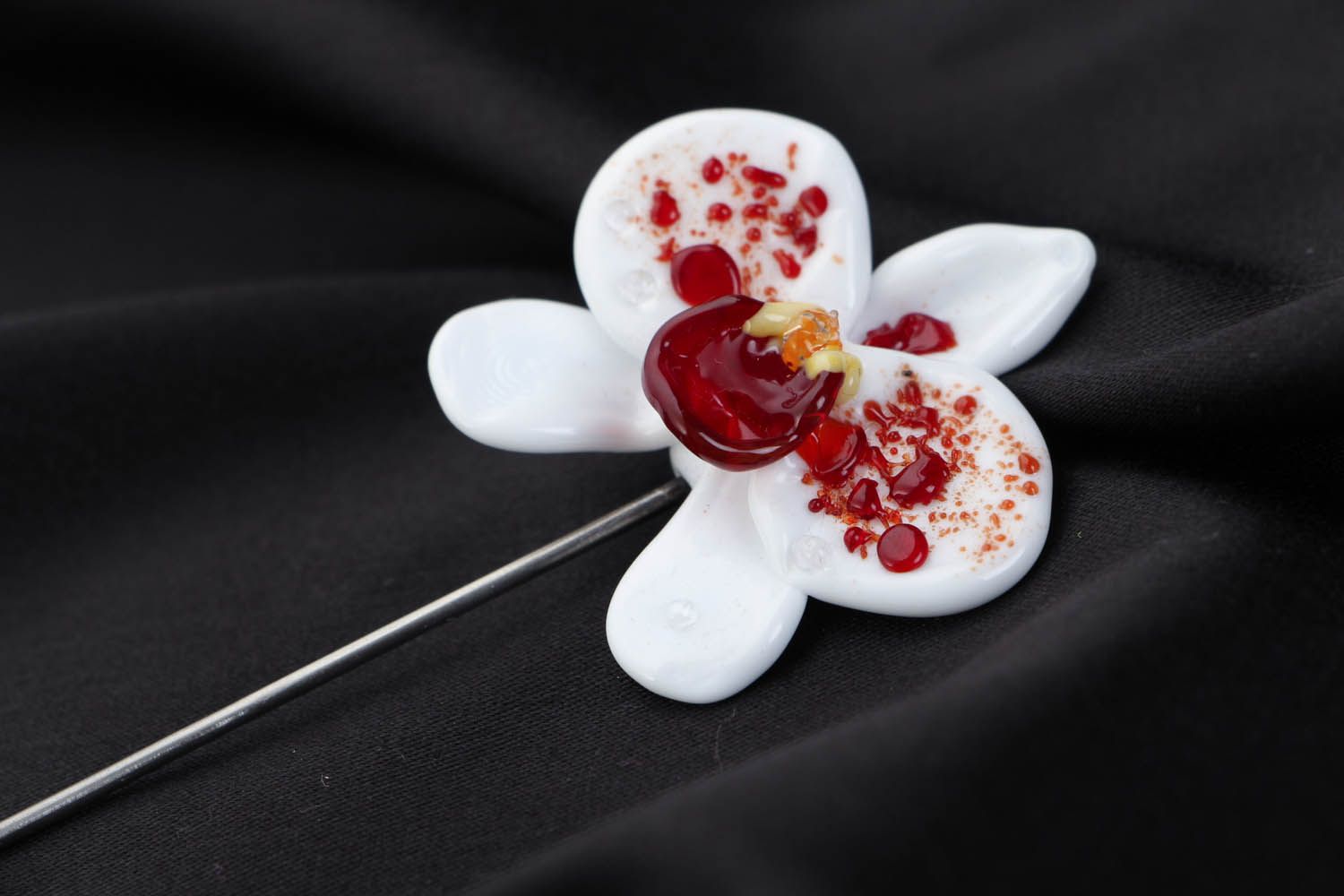Glass brooch White Orchid photo 3