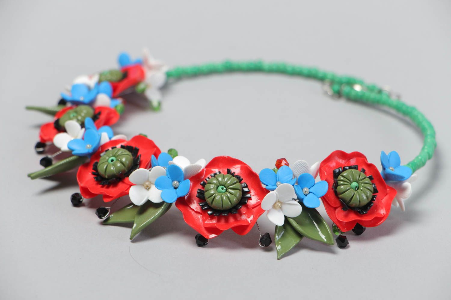 Beautiful handmade necklace designer accessory with flowers beaded jewelry photo 3