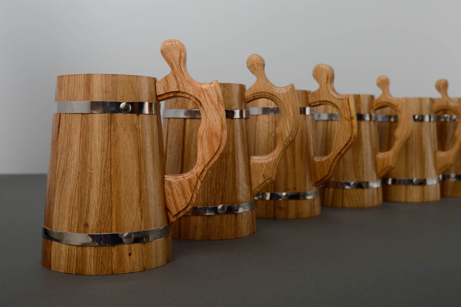 Conjunto de jarras de madera de cerveza artesanales decorativas set de 6 piezas foto 1