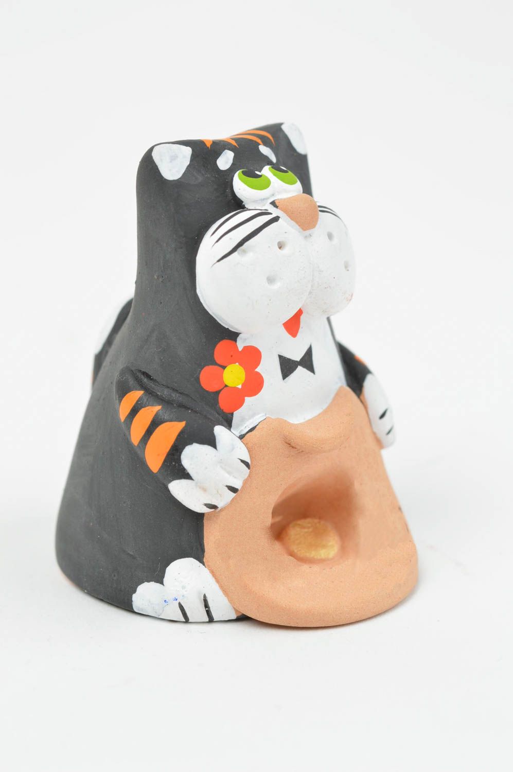 Забавная сувенирная статуэтка ручной работы из глины с росписью Кот с шляпой фото 2