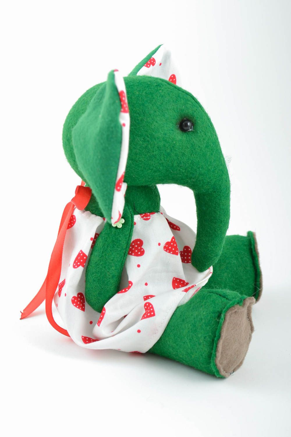 Joli jouet mou fait main en feutre et coton éléphant vert cadeau pour enfant photo 4