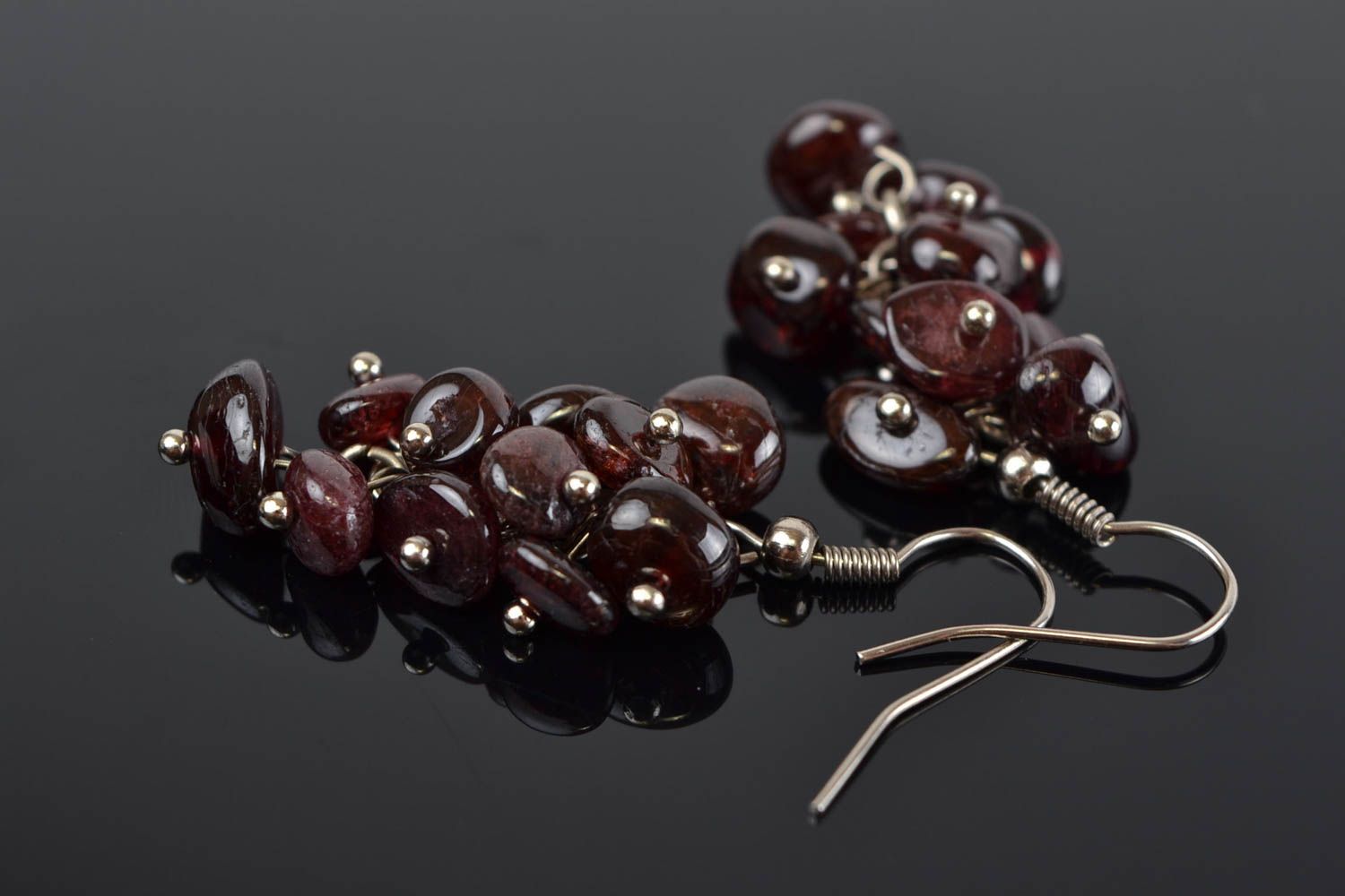 Earrings with charms made of natural stones handmade brown accessory photo 1