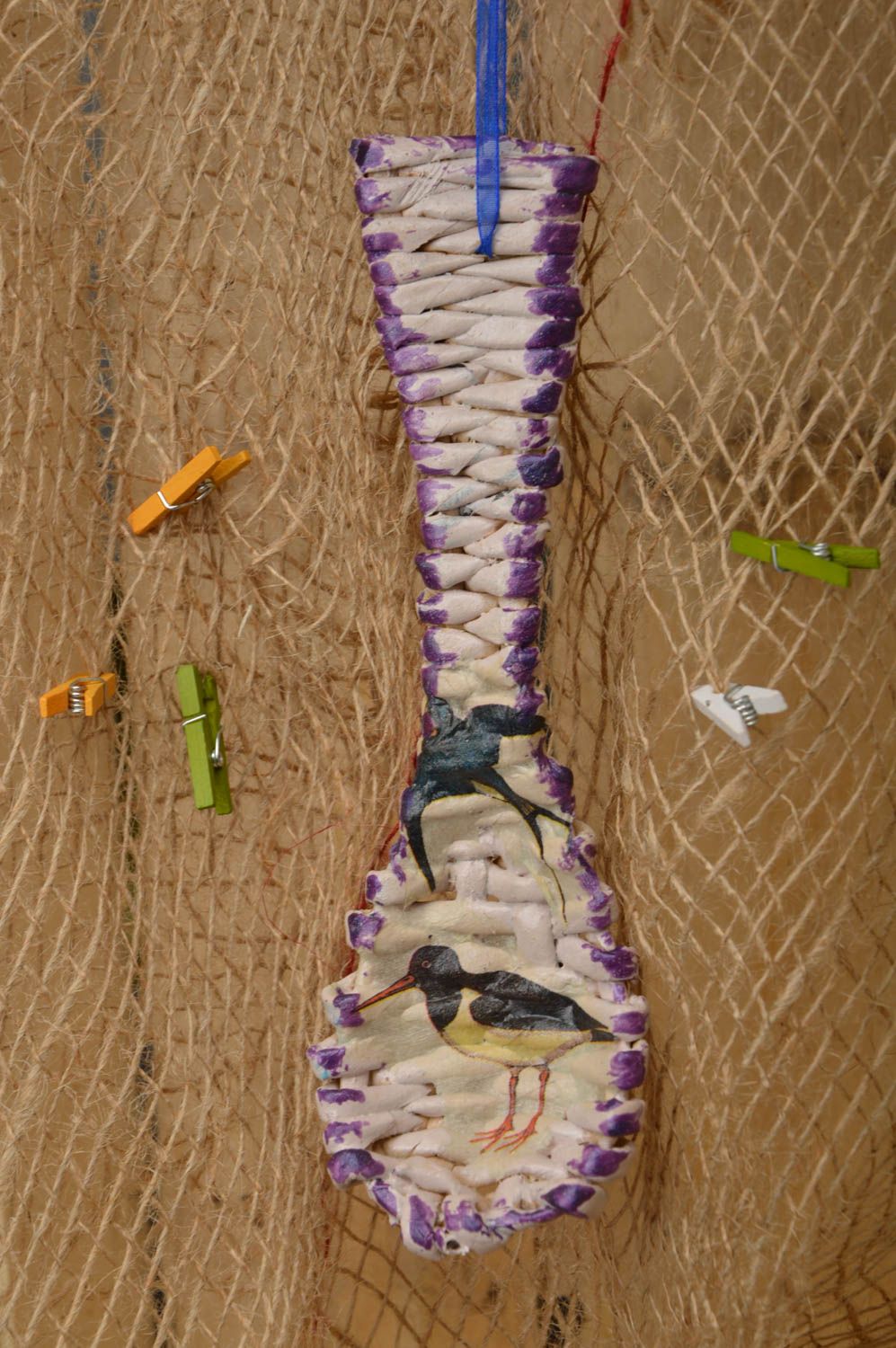 Ложка ручной работы декор для дома плетеная ложка из бумажных трубочек фото 1