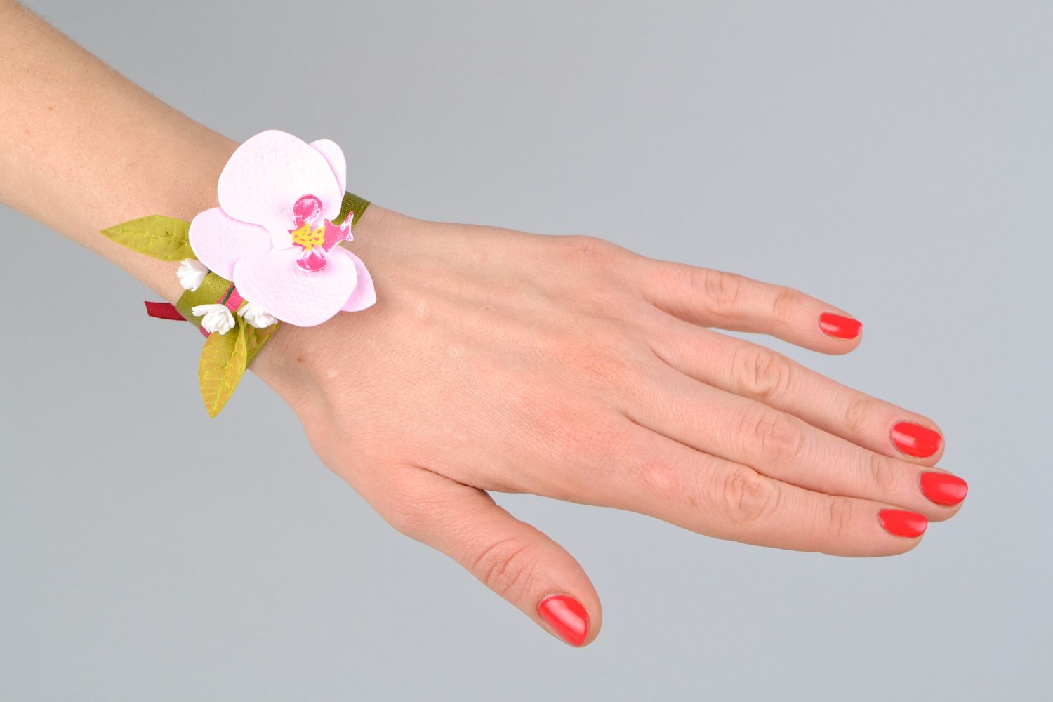 Grand corsage de poignet de mariage en foamiran fait main original Orchidées photo 2