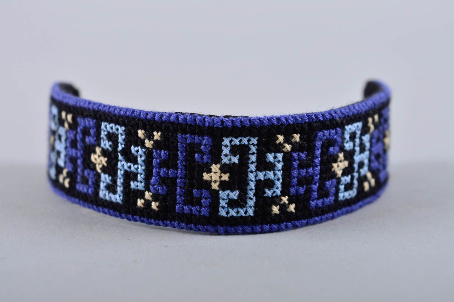 Bracelet textile Bijou fait main large de tons bleus Accessoire femme cadeau photo 5