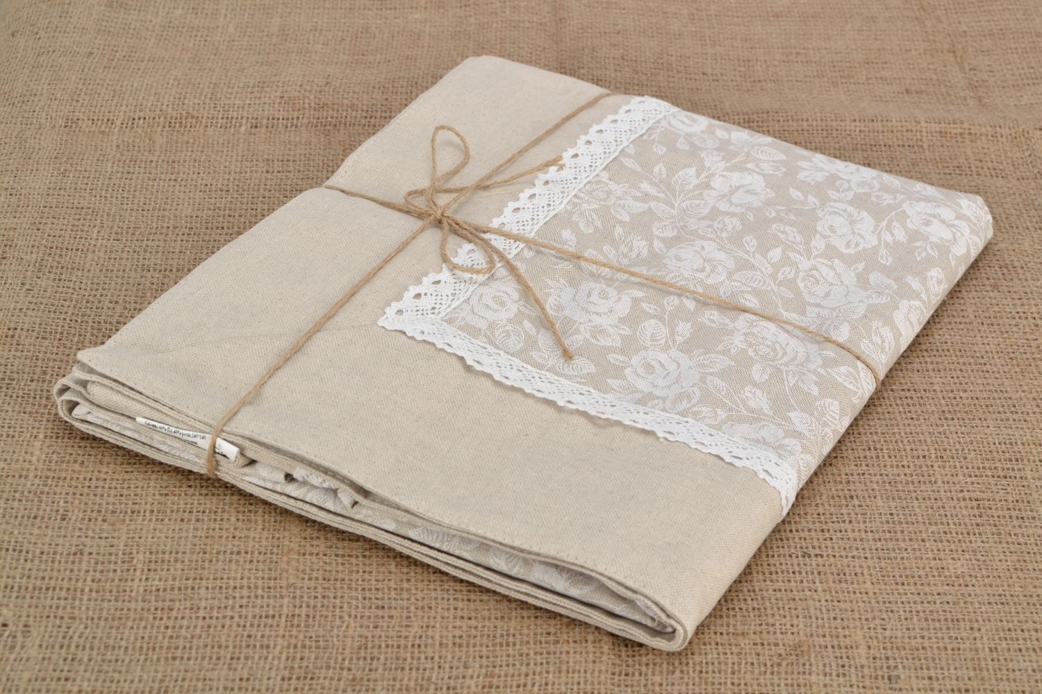 Nappe en tissu beige à motif floral faite main pour table rectangulaire photo 3
