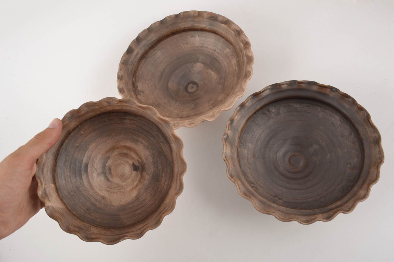 Миски из глины набор из 3 изделий коричневые красивые разные ручной работы фото 5