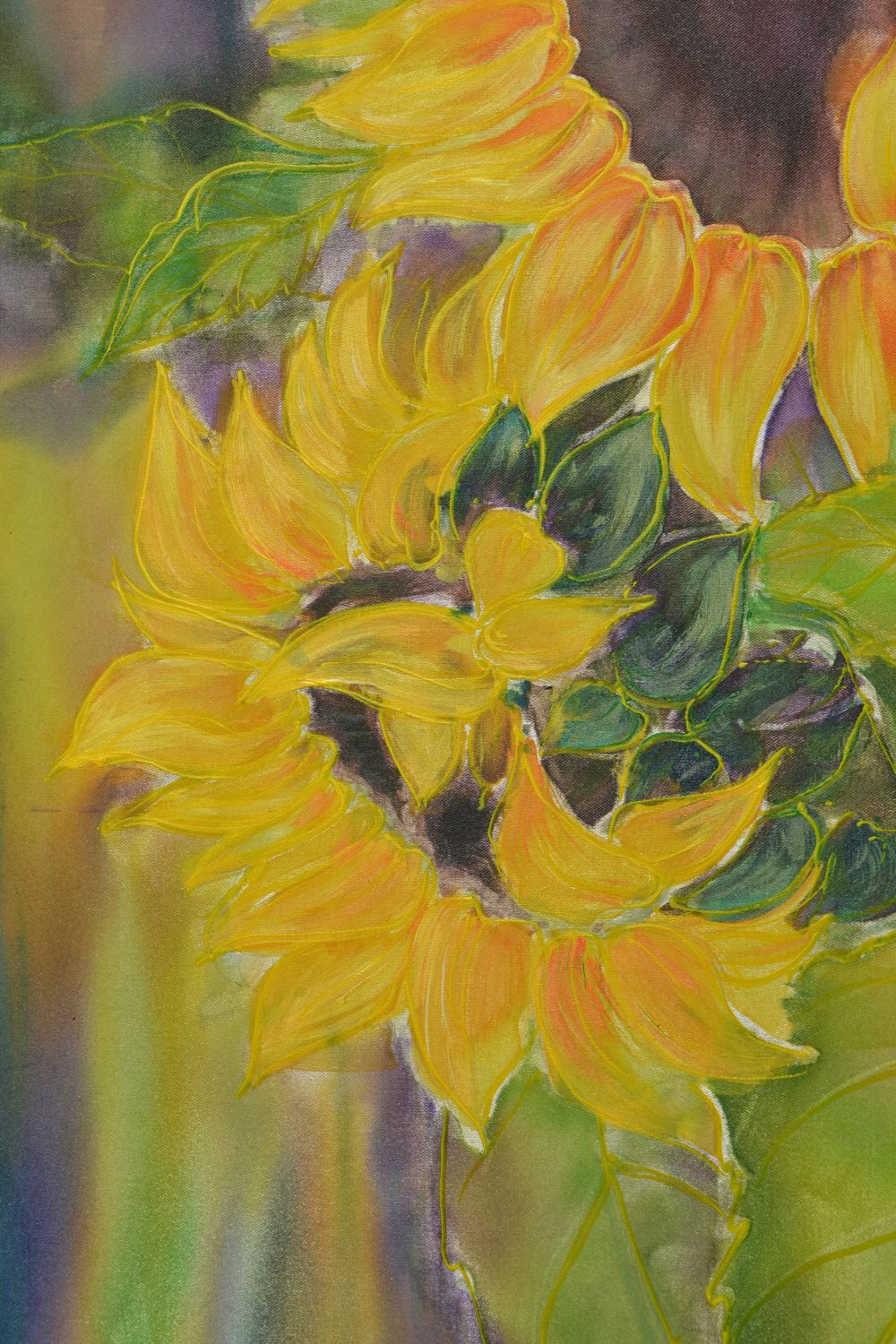 Картина на ткани акриловыми красками Подсолнухи в лиловом фото 3