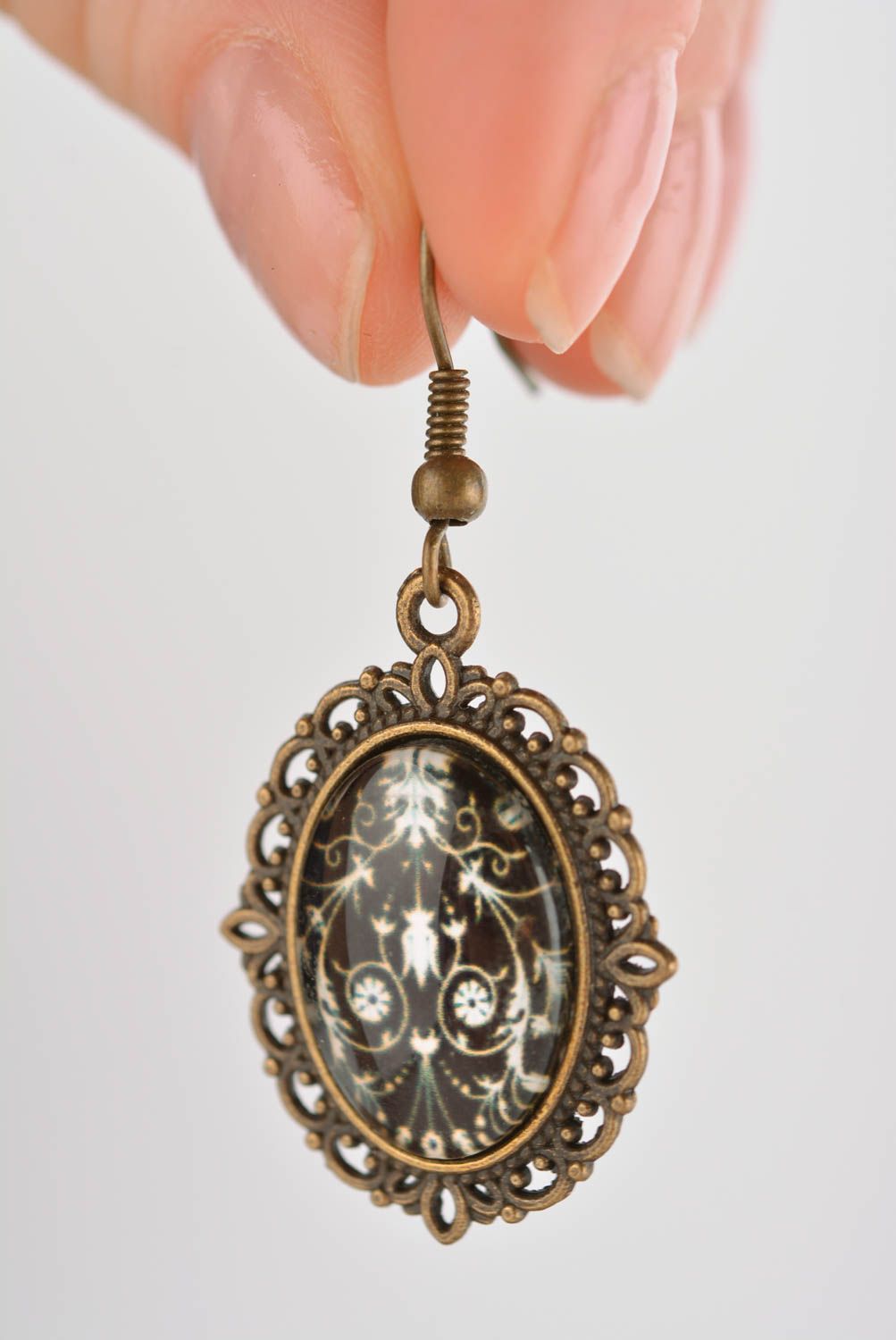 Oval black earrings beautiful glass earrings handmade elegant jewelry photo 3