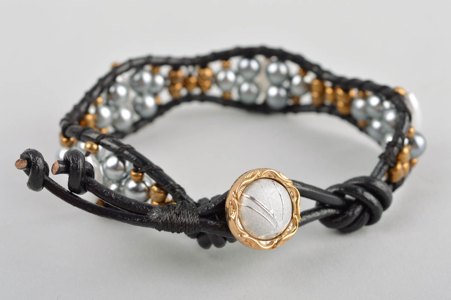 Bracelet perles rocaille design Bijou fait main cuir original Accessoire femme photo 3