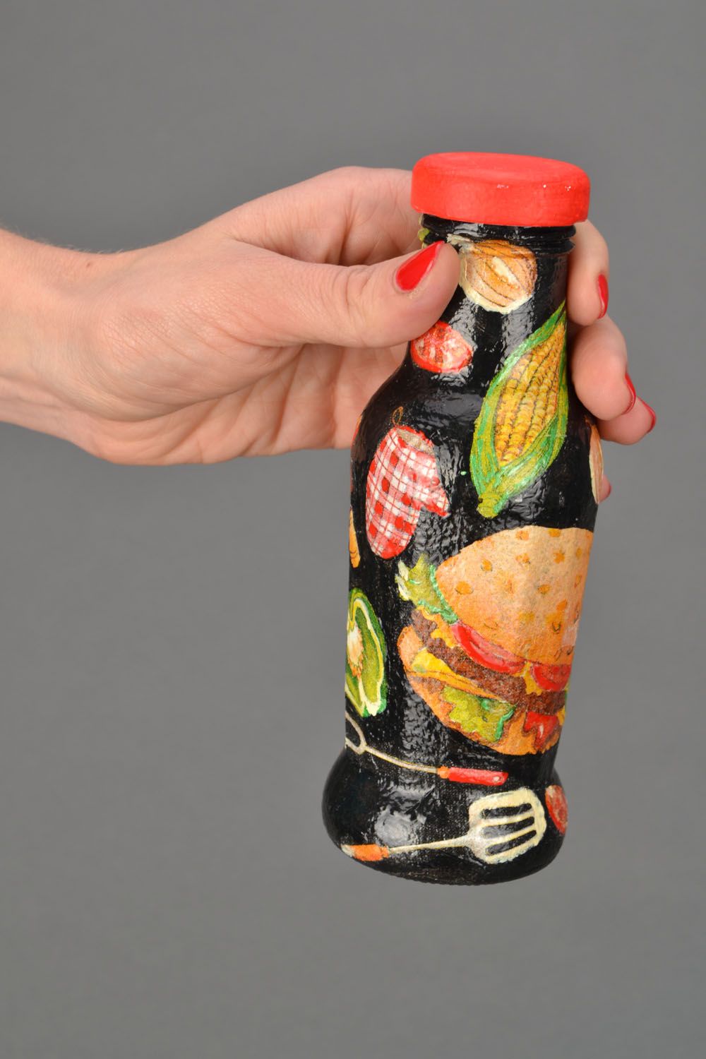 Handmade decorative bottle jar 5 oz with red lid 0,5 lb photo 2