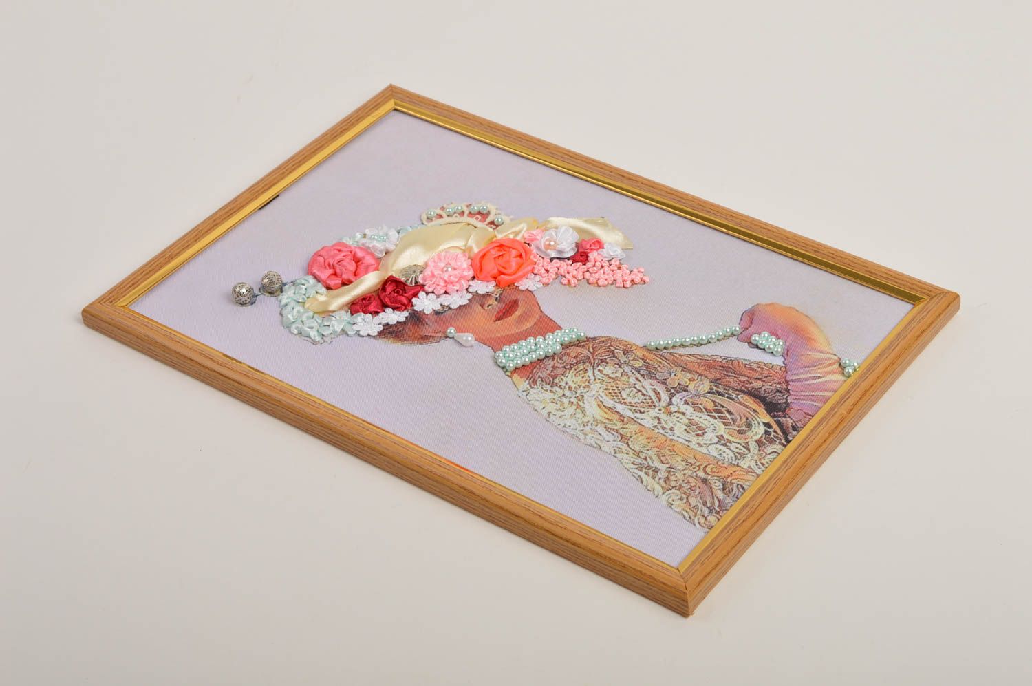 Deko Bild Gemälde modern Papier Bild handmade Stickbild mit Rahmen Frau schön foto 4