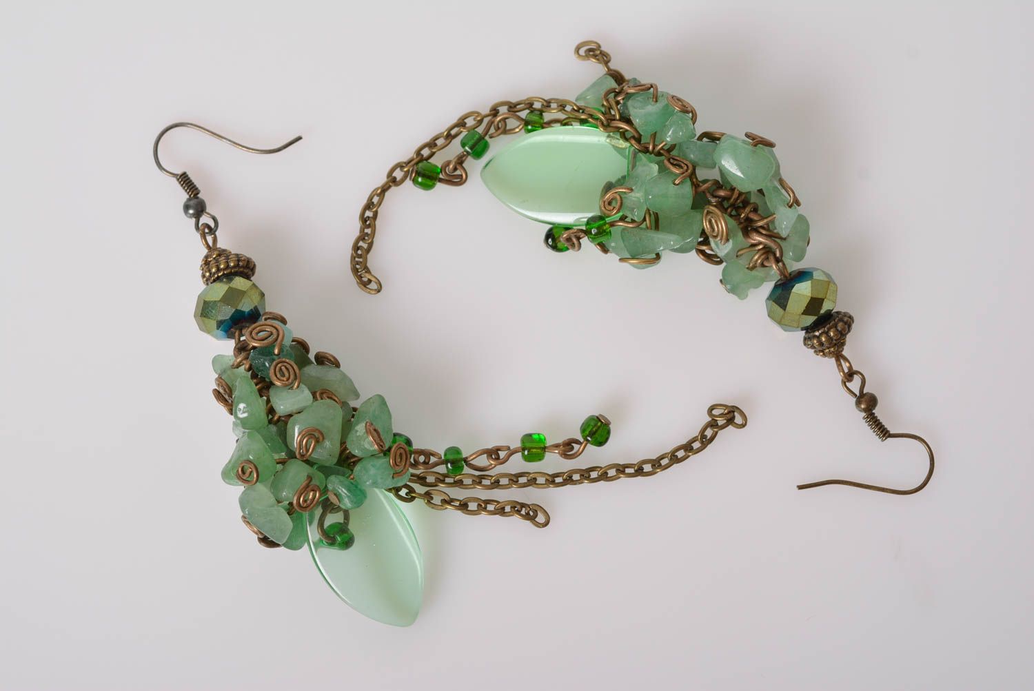 Long handmade jade earrings elegant beautiful handmade summer accessory  photo 1