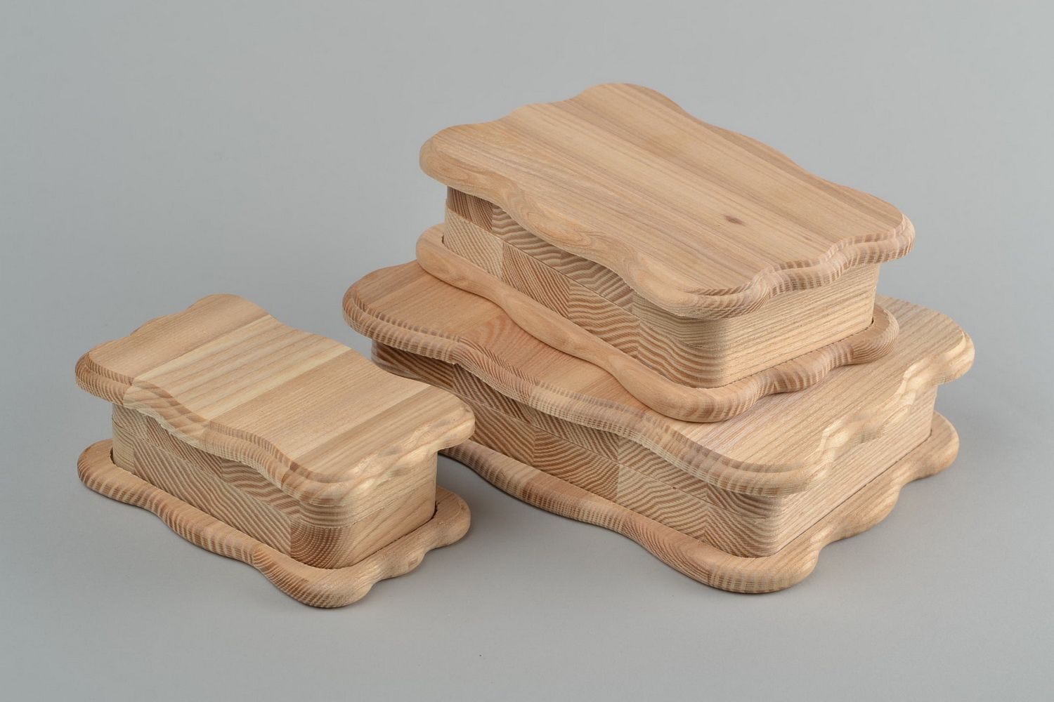 Boîtes en bois brut de frêne à décorer 3 pièces différentes tailles faites main photo 1