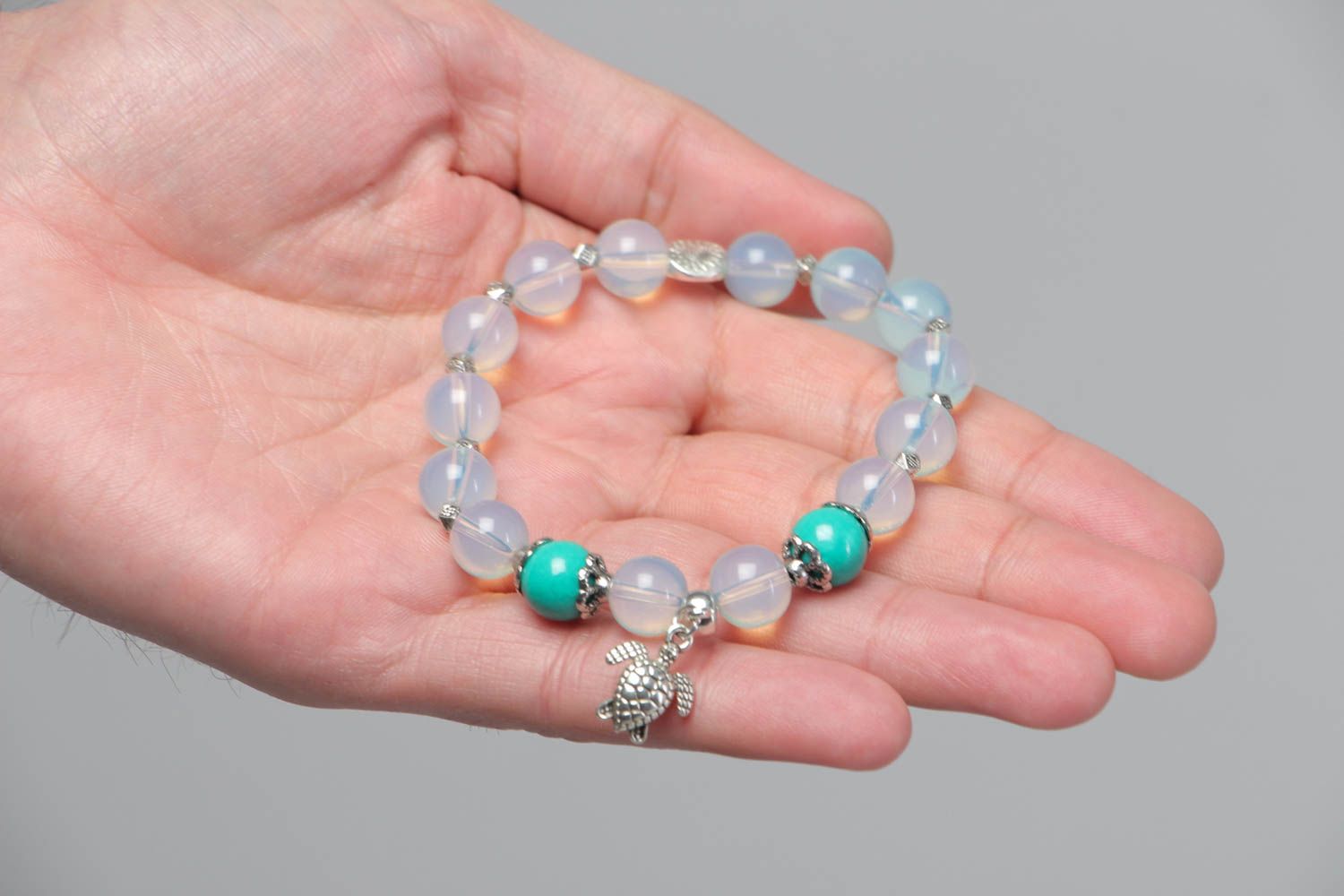 Thin bracelet with charm unusual stylish jewelry accessory with natural stone photo 5