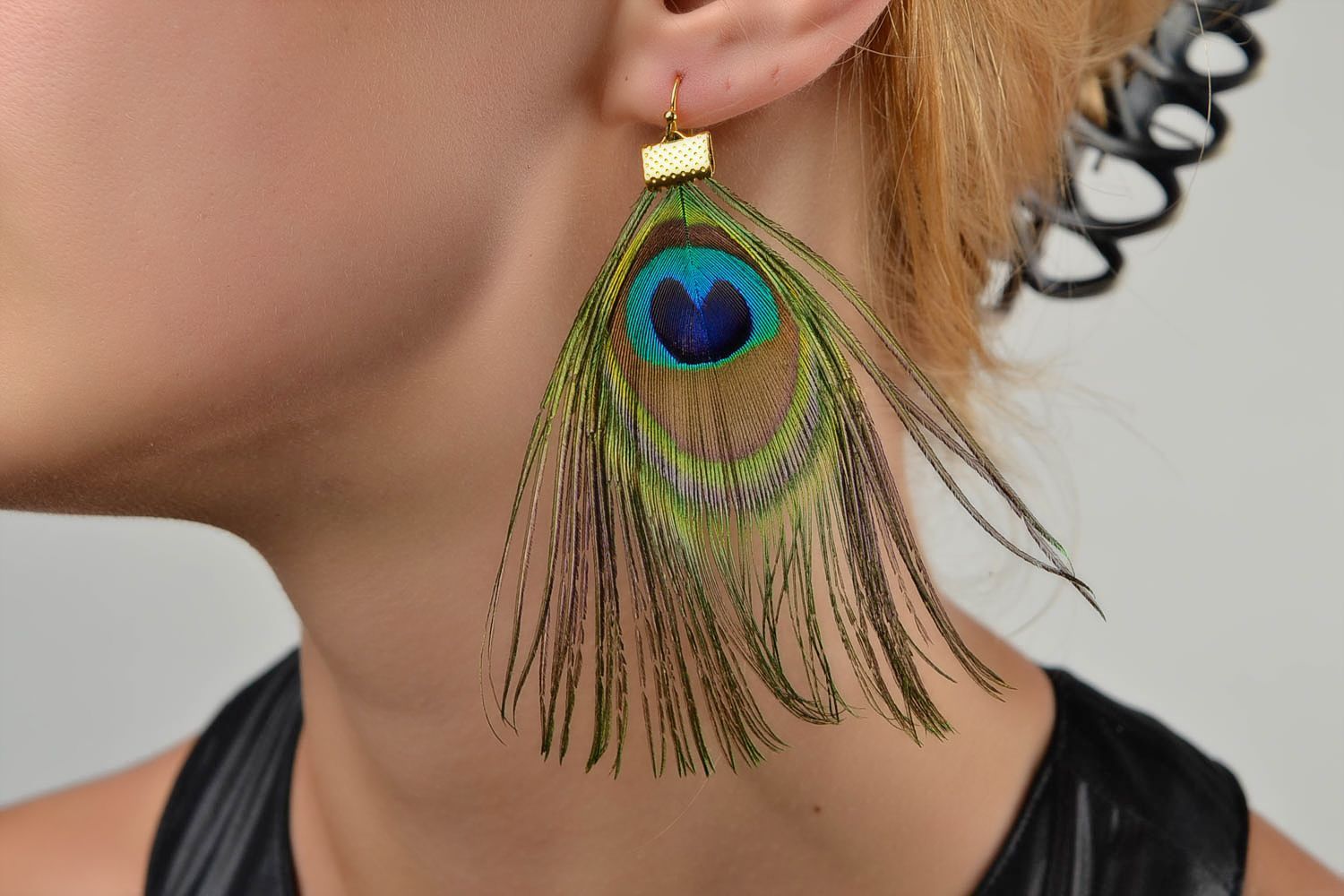Unique peacock feather earrings designer jewelry stylish handmade bijouterie photo 2