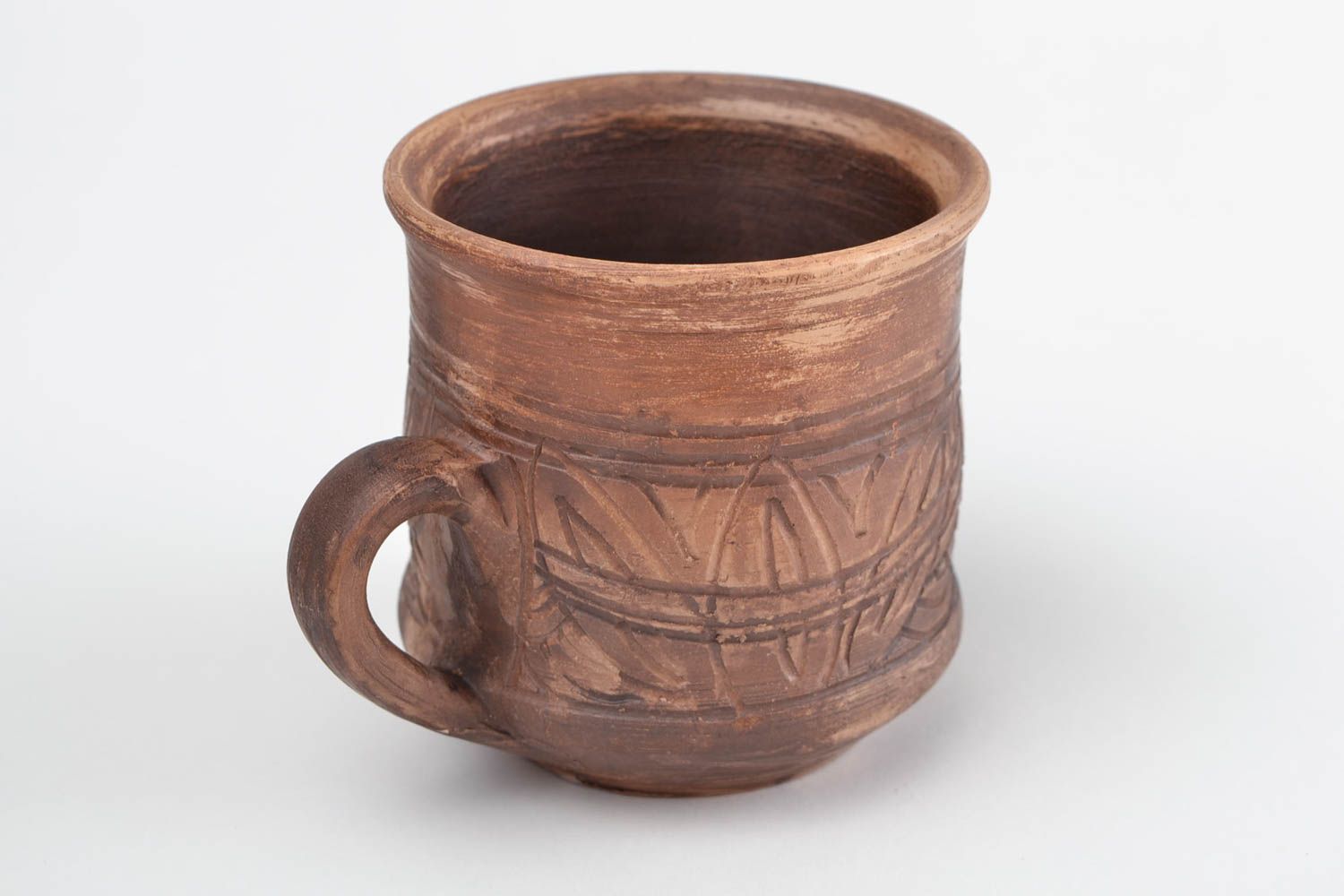 Чашка ручной работы глиняная посуда керамическая чашка объемом 250 мл коричневая фото 5