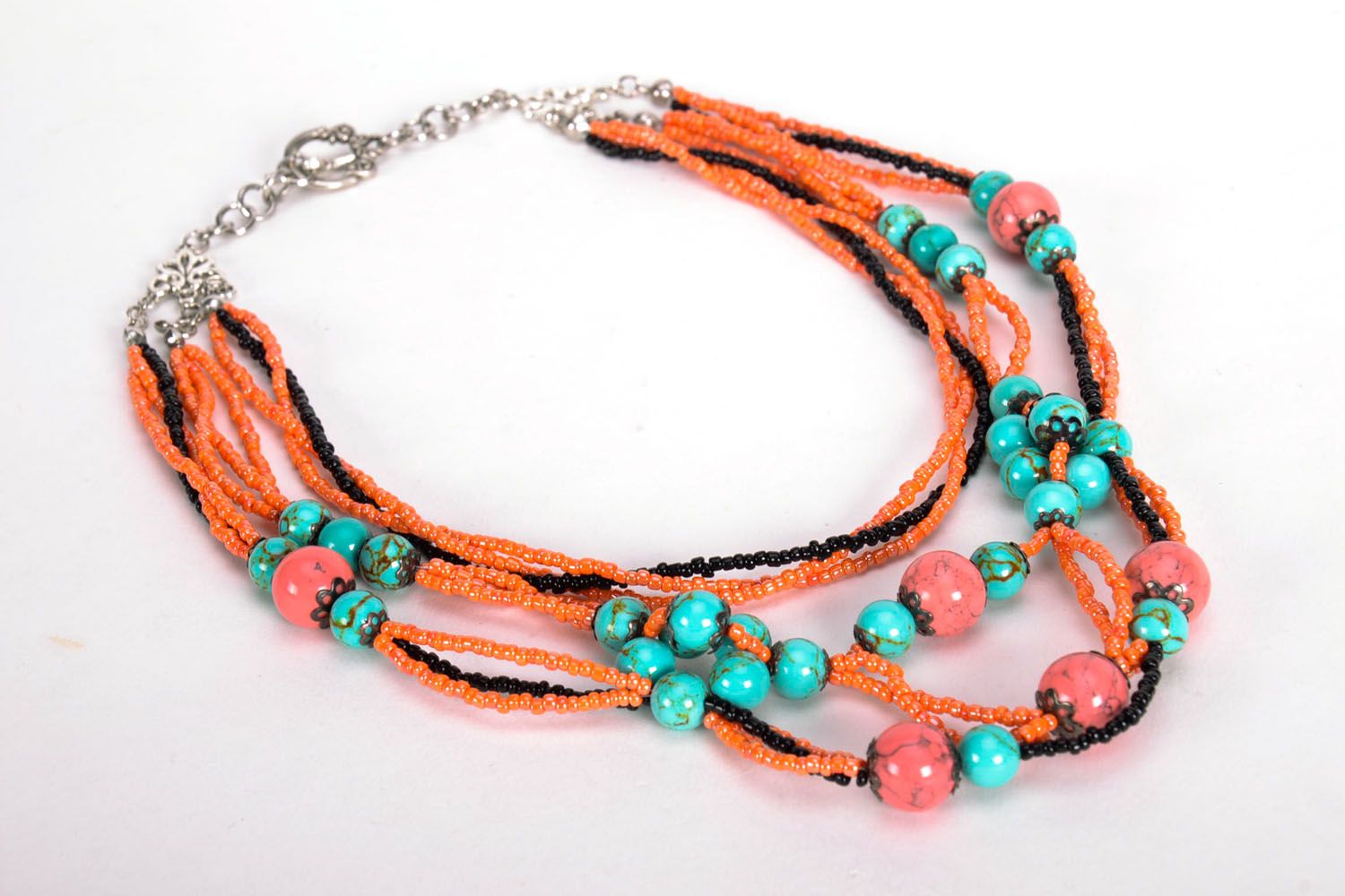 Necklace with Czech beads and natural turquoise photo 5